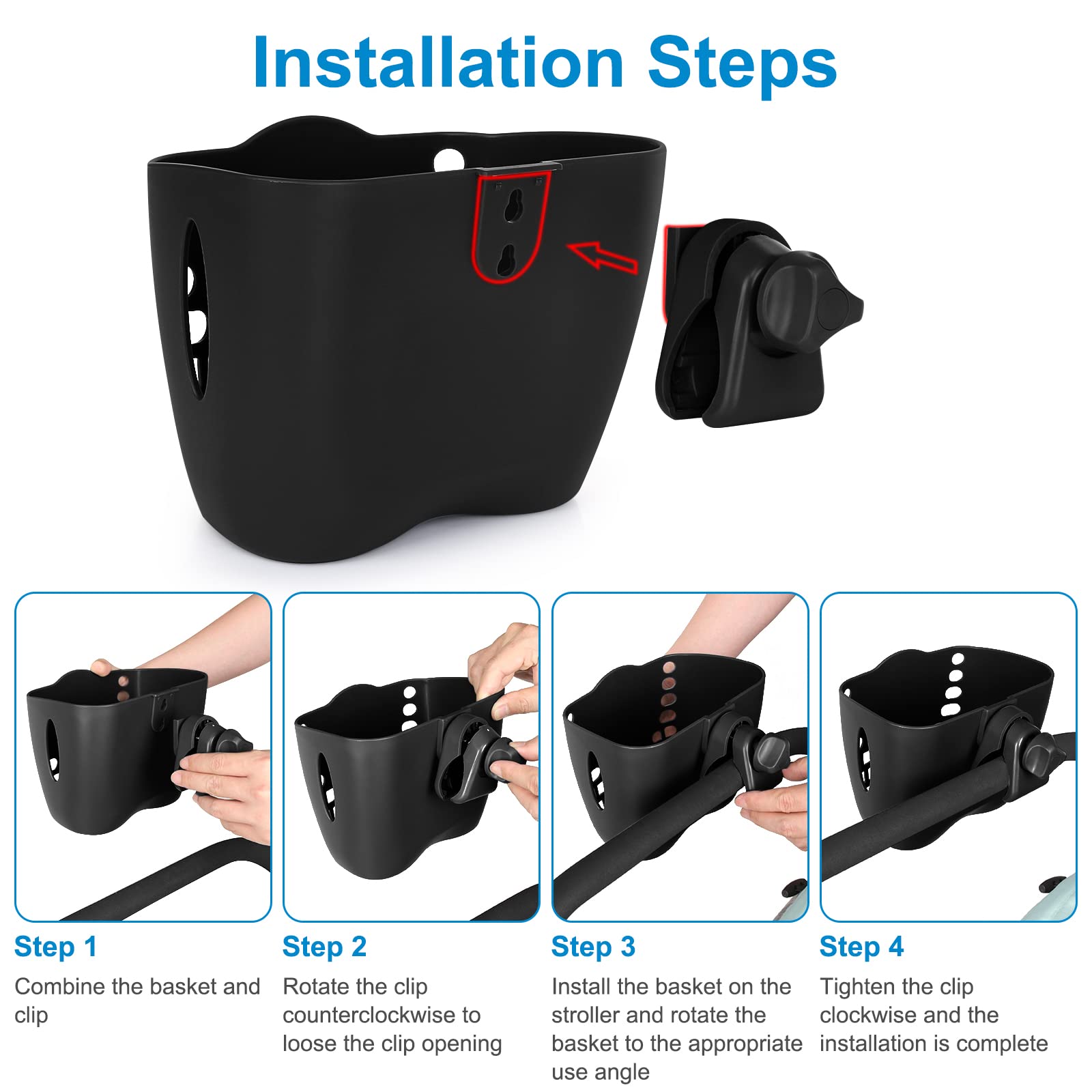 Universal 360° Rotatable Large Cup Holder for Stroller, Bike, Wheelchair & Walker - Durable Drink Holder Basket with Wide Opening | Perfect for Parents, Cyclists & Mobility Aid Users