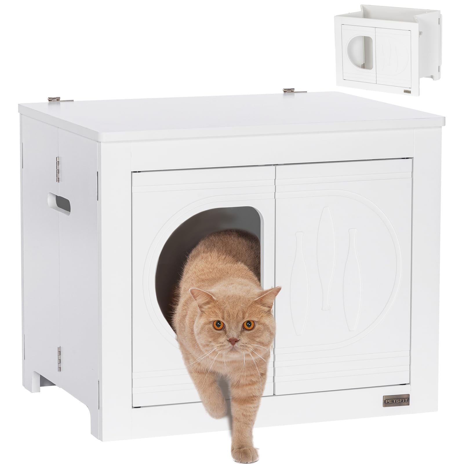 Petsfit Foldable Cat Litter Box Enclosure Furniture - No Assembly Needed, Multi-Functional Cat House & End Table, Fits Most Litter Boxes (White) | Perfect for Small Spaces, Living Rooms & Pet-Friendly Homes