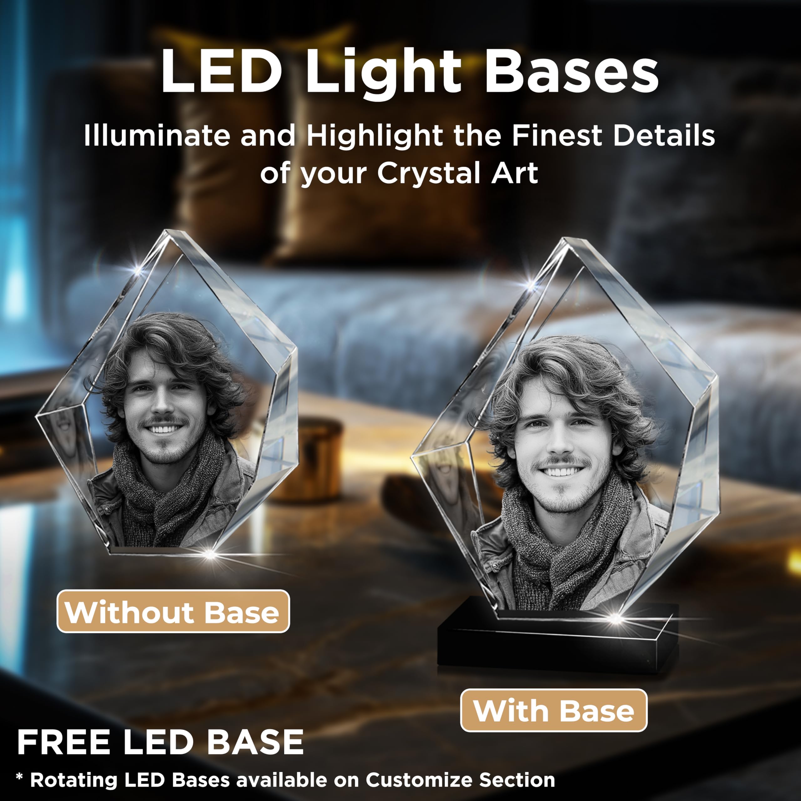 CAPTUR3D Premium 3D Crystal Photo with LED Light Base - Personalized Mother's Day Gift for Mom, Wife, Women | Custom Laser Etched Crystal Keepsake | Elegant Anniversary & Birthday Present for Her | Perfect for Home Decor, Office Display & Special Occasions