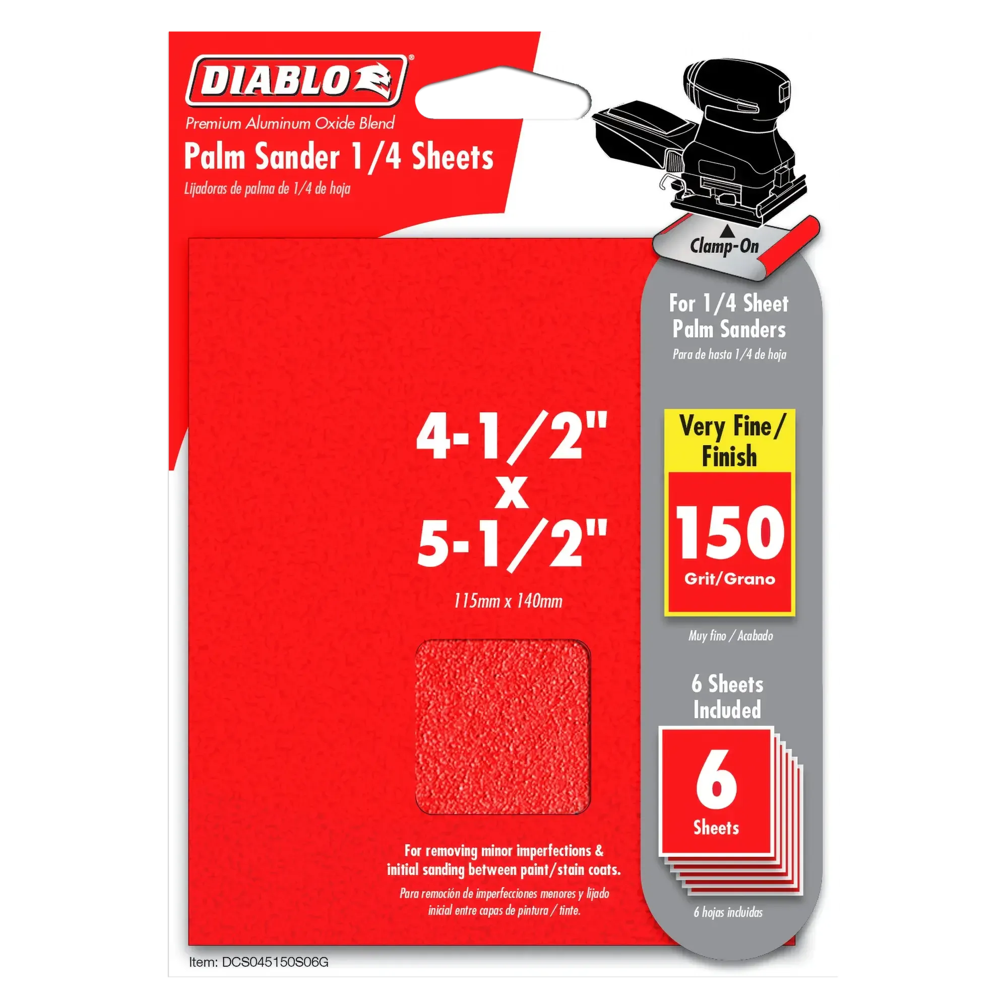 Diablo 4 1/2 x 5 1/2 Inch Palm Sander with 1/4 Inch Sanding Sheets (6 Pack) - Perfect for Woodworking, DIY Projects & Home Renovations
