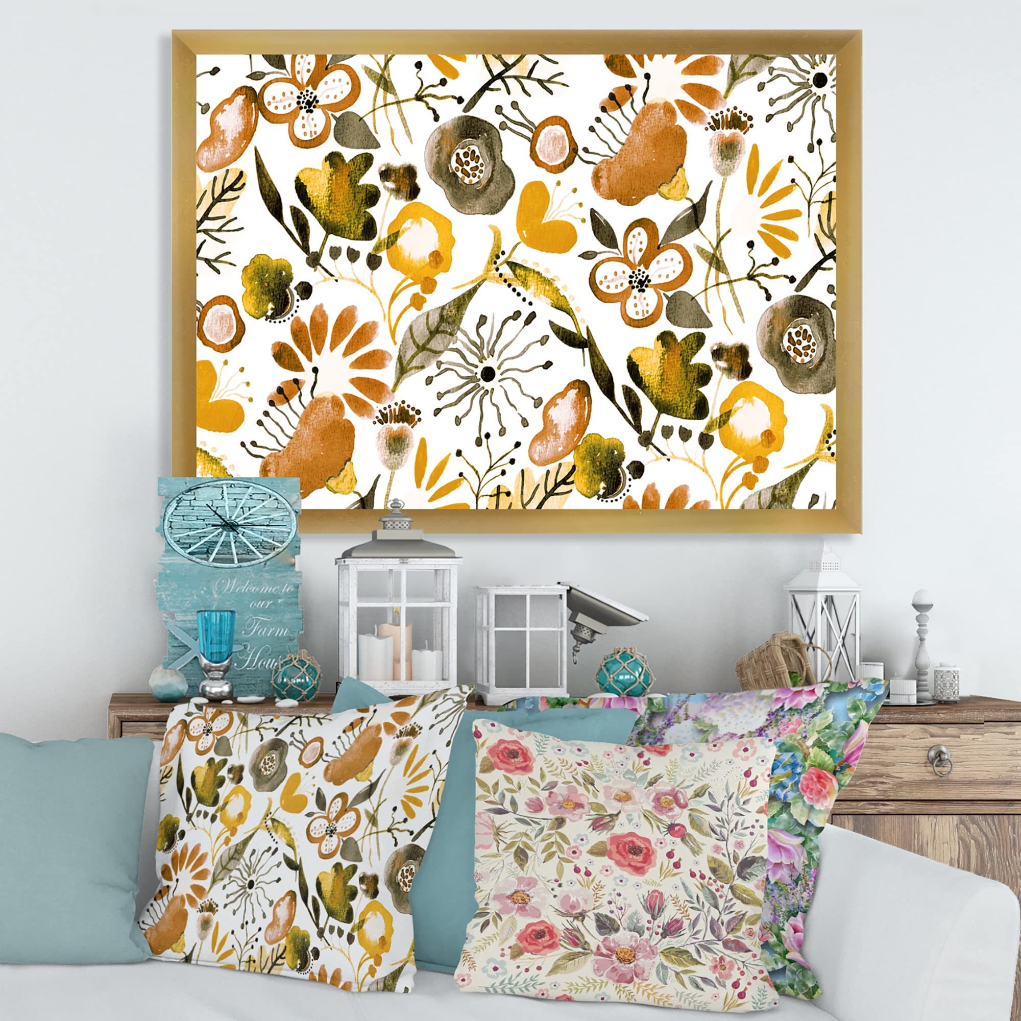 DesignQ Vibrant Wildflowers Framed Wall Art - Modern Floral Home Decor for Living Room, Bedroom & Office