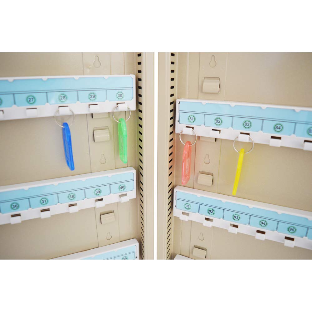 100-Position Adjustable Key Lock Cabinet - Beige Key Storage Box with Hanging Hooks for Home, Office & Garage Organization - Secure Key Holder for Keys, Tools & Small Items