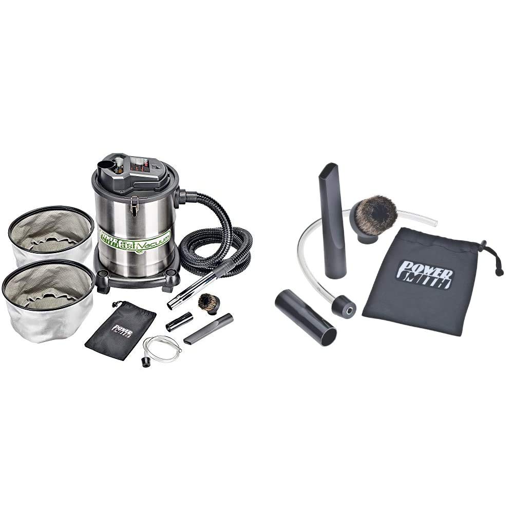 POWERSMITH PAVC102 Ash Vacuum with Deep Cleaning Kit - Fireplace Ash Cleaner, Wood Stove Vacuum for Fire Pit, BBQ Grill & Pellet Stove - Heavy Duty Wet/Dry Ash Removal System