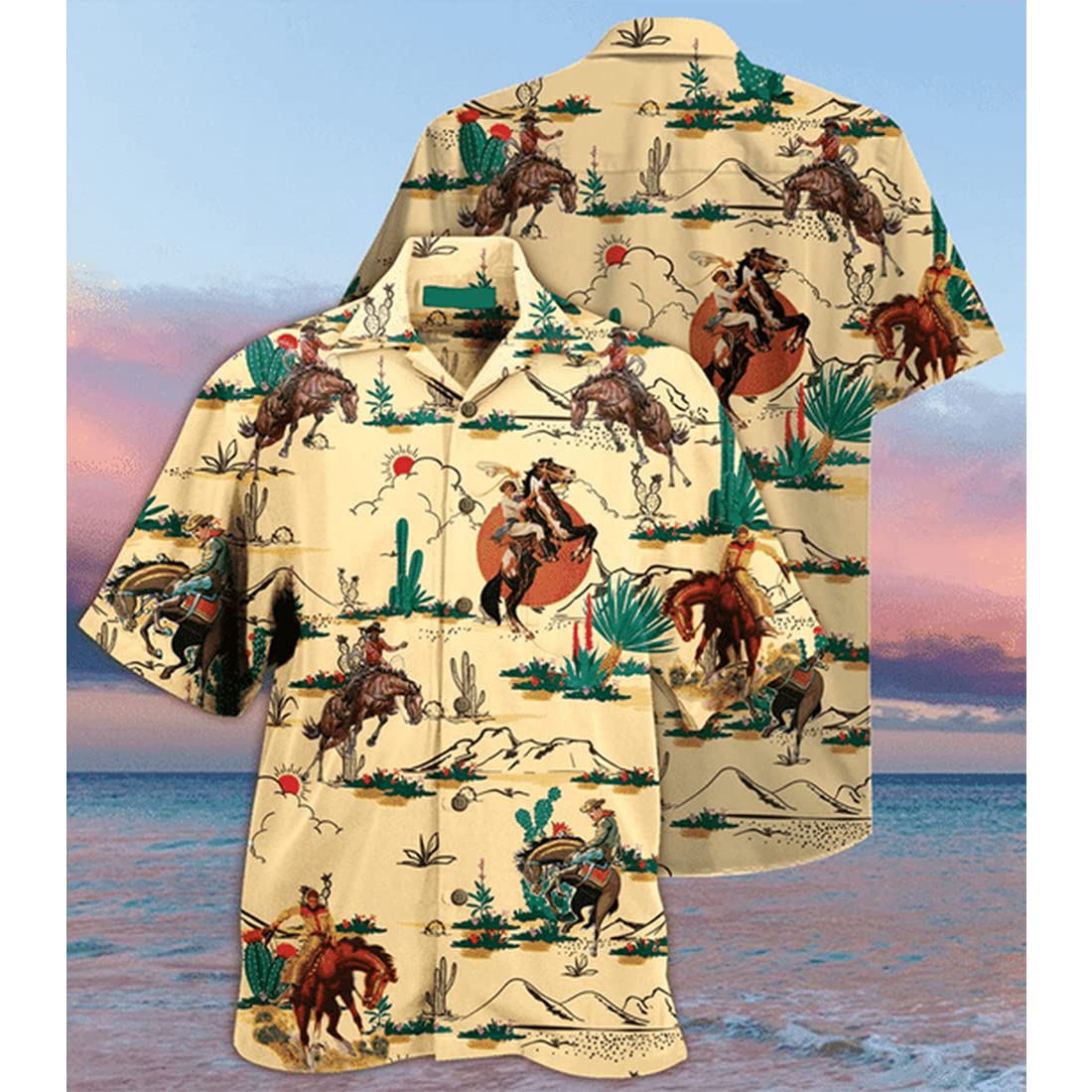 Men's Tropical Cowboy Hawaiian Shirts - Short Sleeve Summer Rodeo Button Down Shirts | Breathable Casual Wear for Beach Vacation, Luau Party & Outdoor Adventures