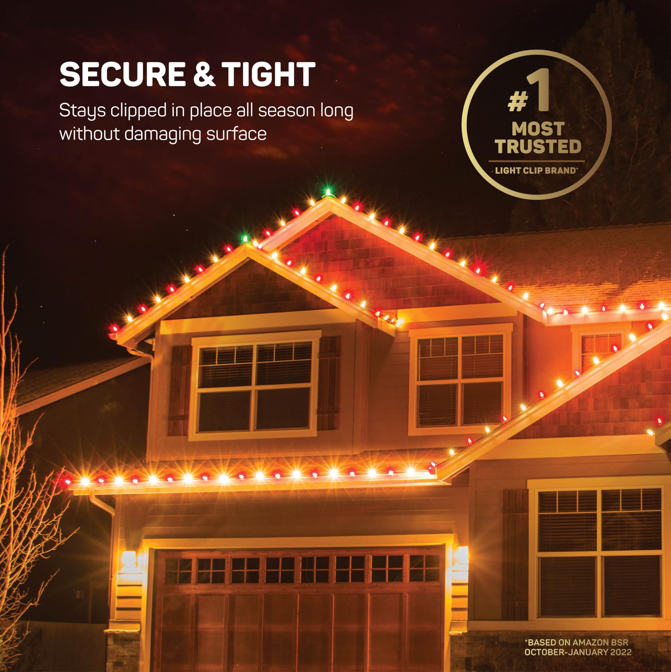 600-Pack All-Purpose Christmas Light Clips for Outdoor Holiday Decorations - Shingle & Gutter Mount for Mini/C6/C7/C9/Rope/Icicle Lights - No Tools Needed - Made in USA - Perfect for Roof, Fence & Window Decor