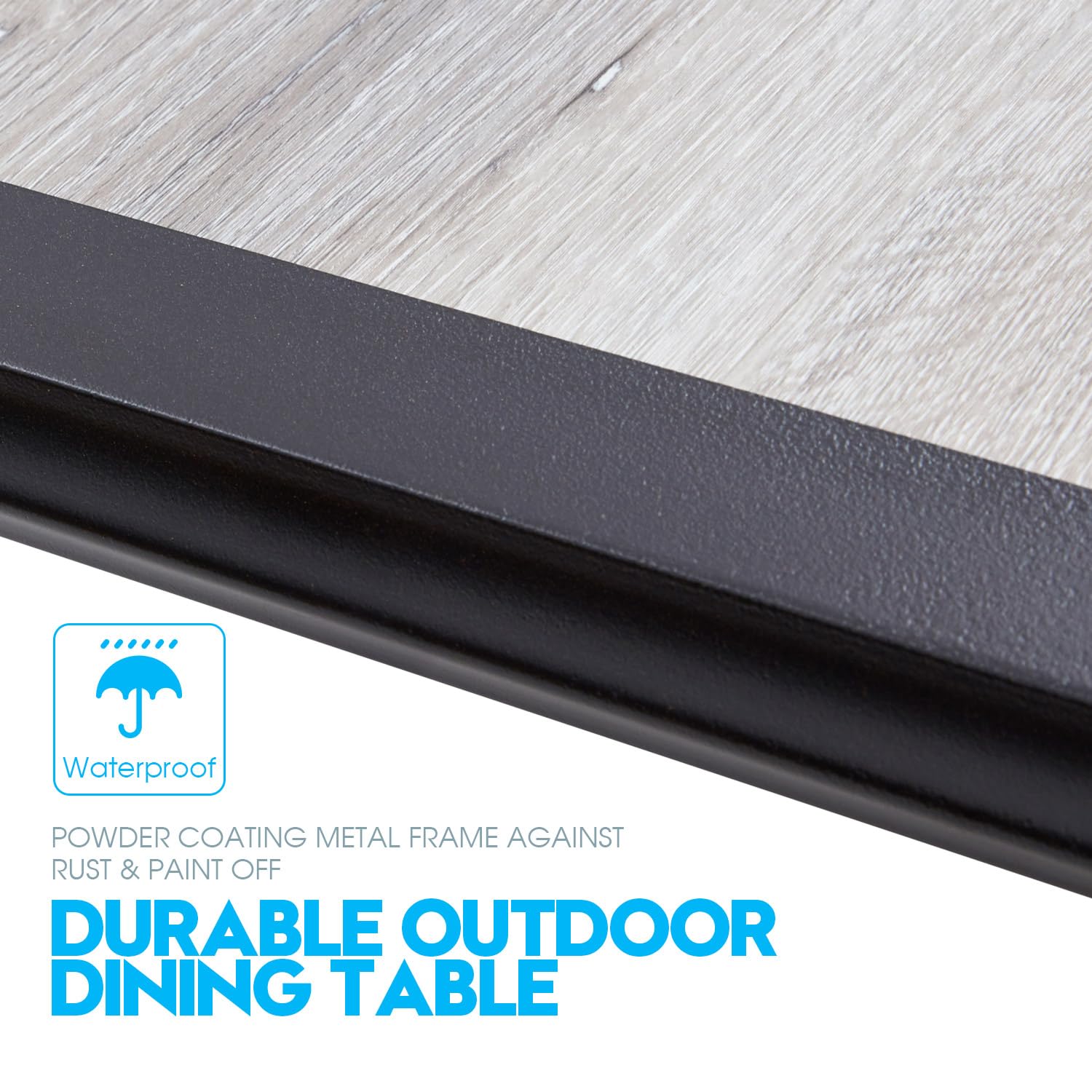 VICLLAX 4-Seater Outdoor Patio Dining Table with Umbrella Hole - Durable Metal Garden Furniture Set in Grey for Backyard, Poolside & BBQ Parties