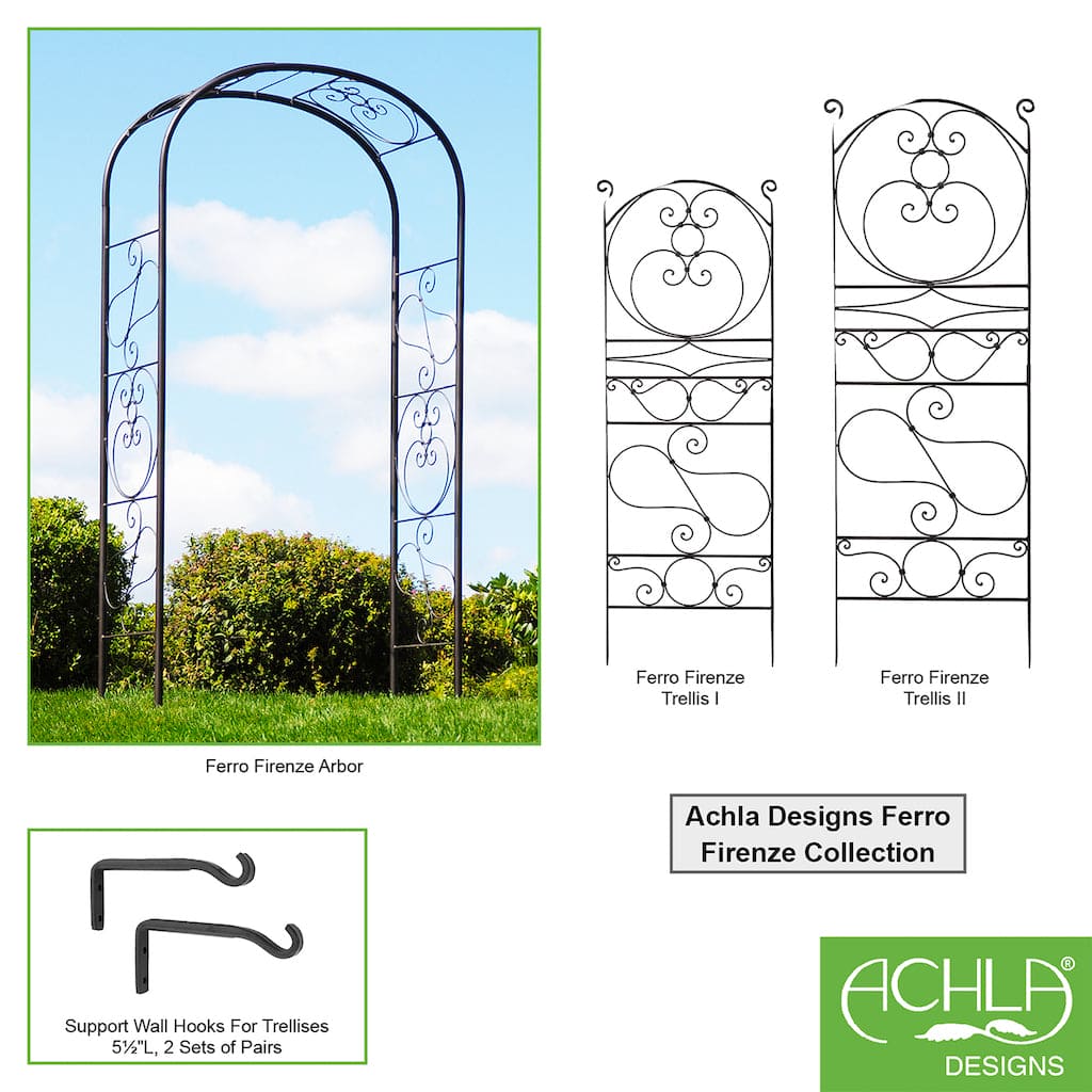 Ferro Firenze Arbor by Achla Designs - Elegant Wrought Iron Garden Arbor for Outdoor Weddings, Vineyards & Landscaping