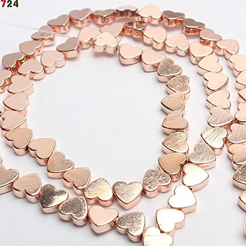 Natural Rose Gold Black Hematite Stone Love Heart Loose Beads for Jewelry Making - DIY Bracelet & Necklace Supplies (15'', 5x6mm) - Perfect for Handmade Gifts, Boho Style Jewelry & Craft Projects