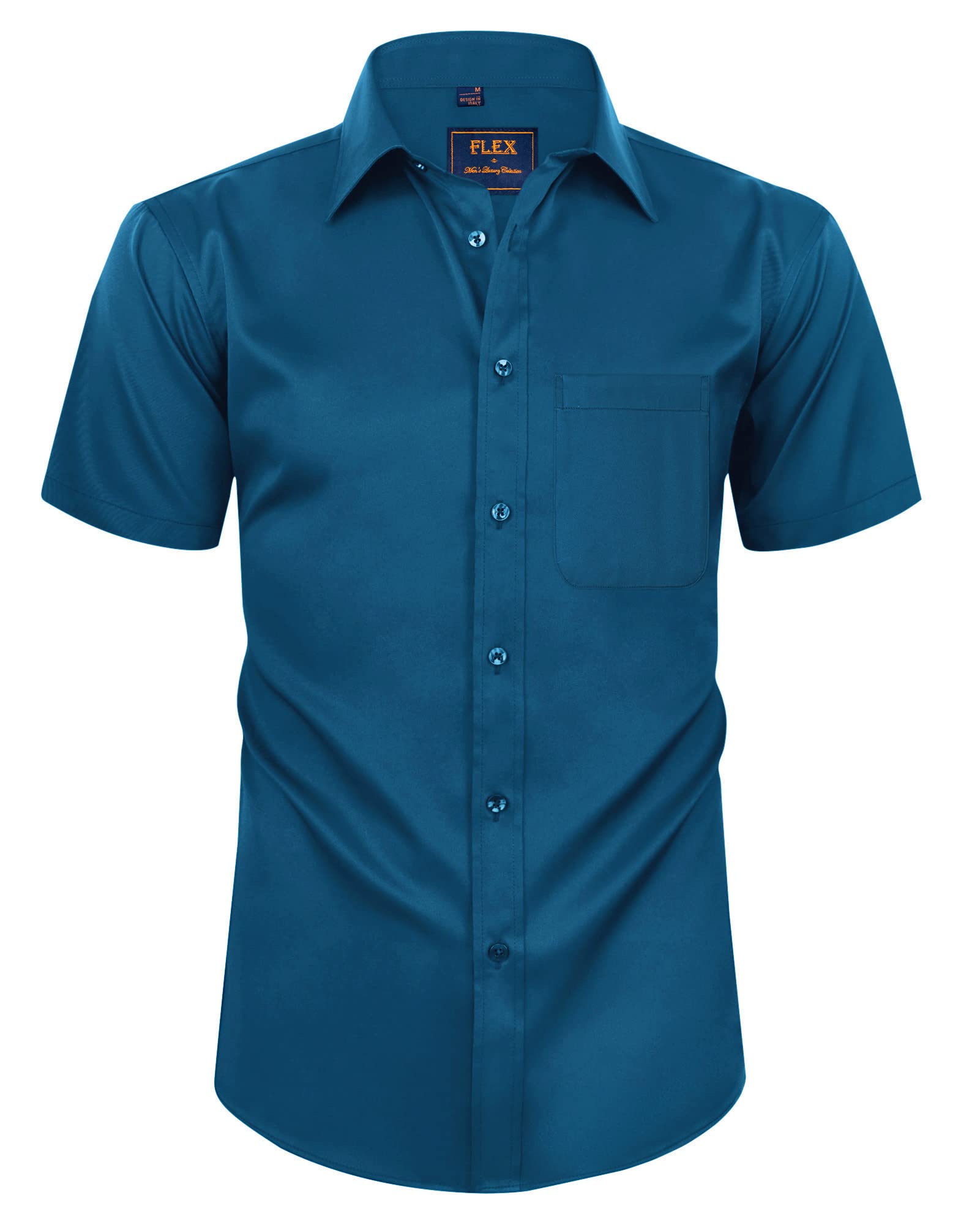 Alimens & Gentle Men's Casual Short Sleeve Button Down Shirt | 100% Cotton Business Dress Shirt | Yellow | 2X-Large | Perfect for Office, Summer Outings & Casual Fridays
