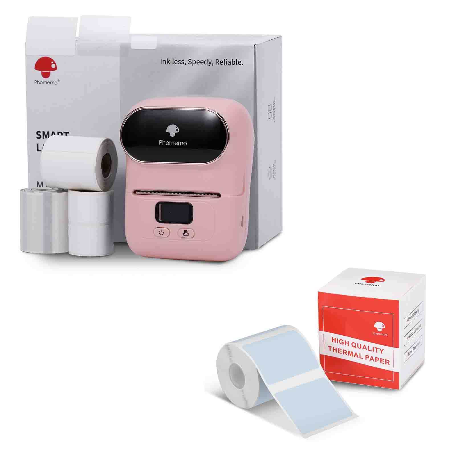 Phomemo M110S Bluetooth Label Maker Kit with 1 Blue Label Paper - Portable Label Printer for Business, Office, Retail & Home Organization - Includes Multiple Fonts, Icons & Templates (Pink) - Perfect for Barcode Labeling, Cable Management & Product Pricing