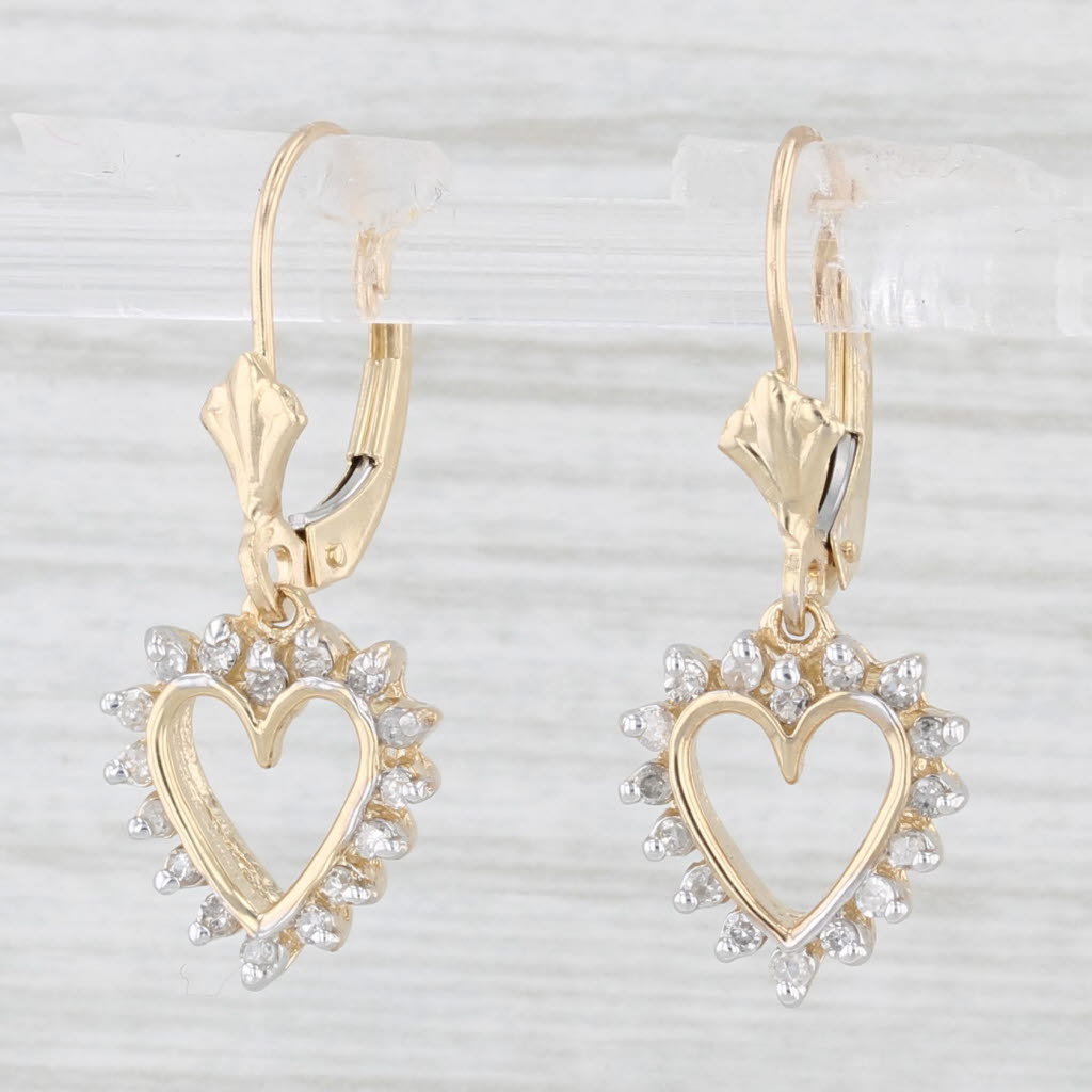 0.25ctw Diamond Open Heart Dangle Earrings - 10k Yellow Gold Drop Earrings for Women - Perfect for Valentine's Day, Anniversary Gifts & Special Occasions