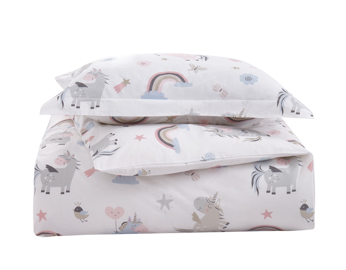 Organic Cotton Printed Unicorn Duvet Cover Set - Soft Kids Bedding for Girls Room Decor, Perfect for Birthday Gifts & Nursery Design