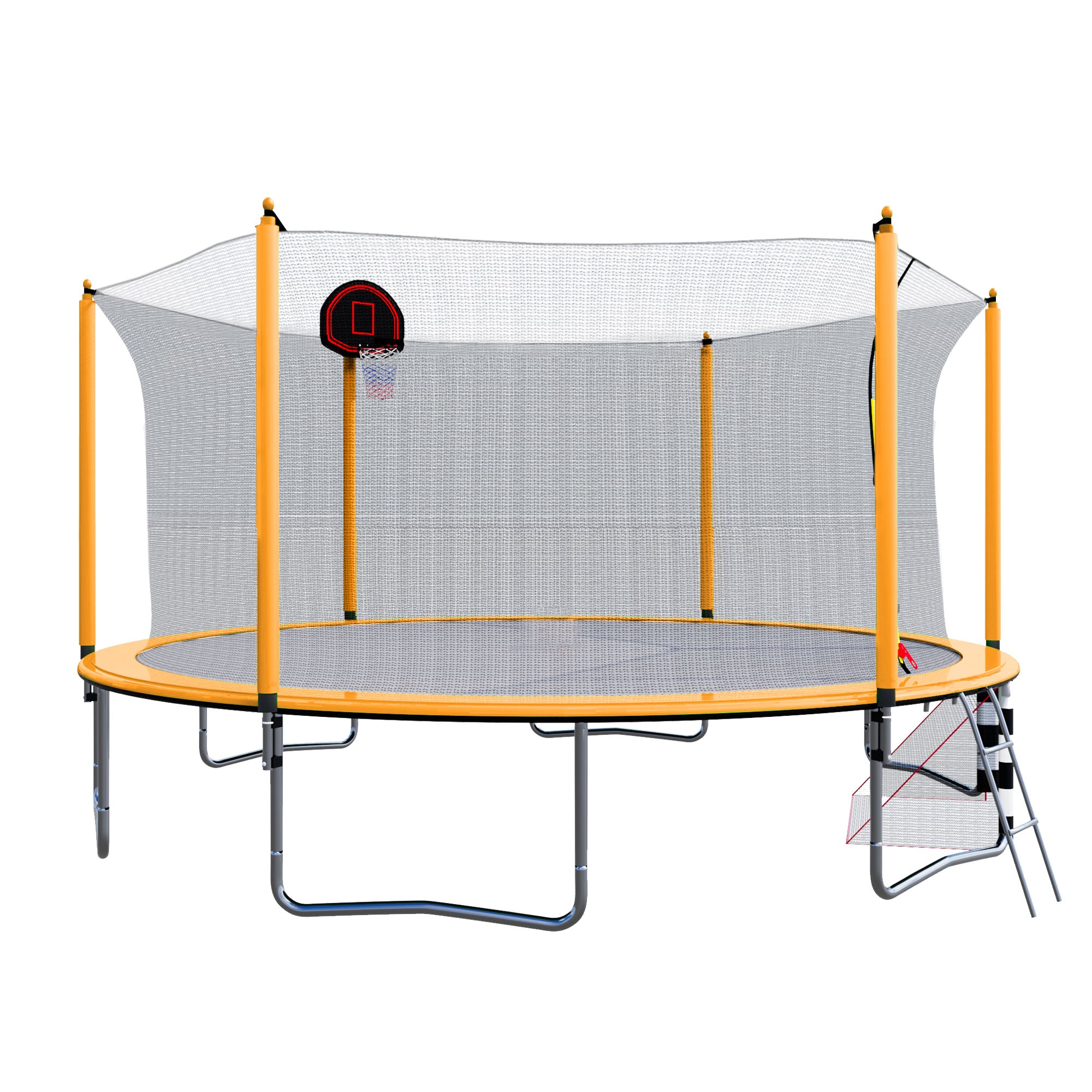 16FT Trampoline with Basketball Hoop, Pump & Ladder - Includes Inner Safety Enclosure & Soccer Goal - Orange - Perfect for Backyard Fun, Kids Outdoor Play & Family Fitness Activities
