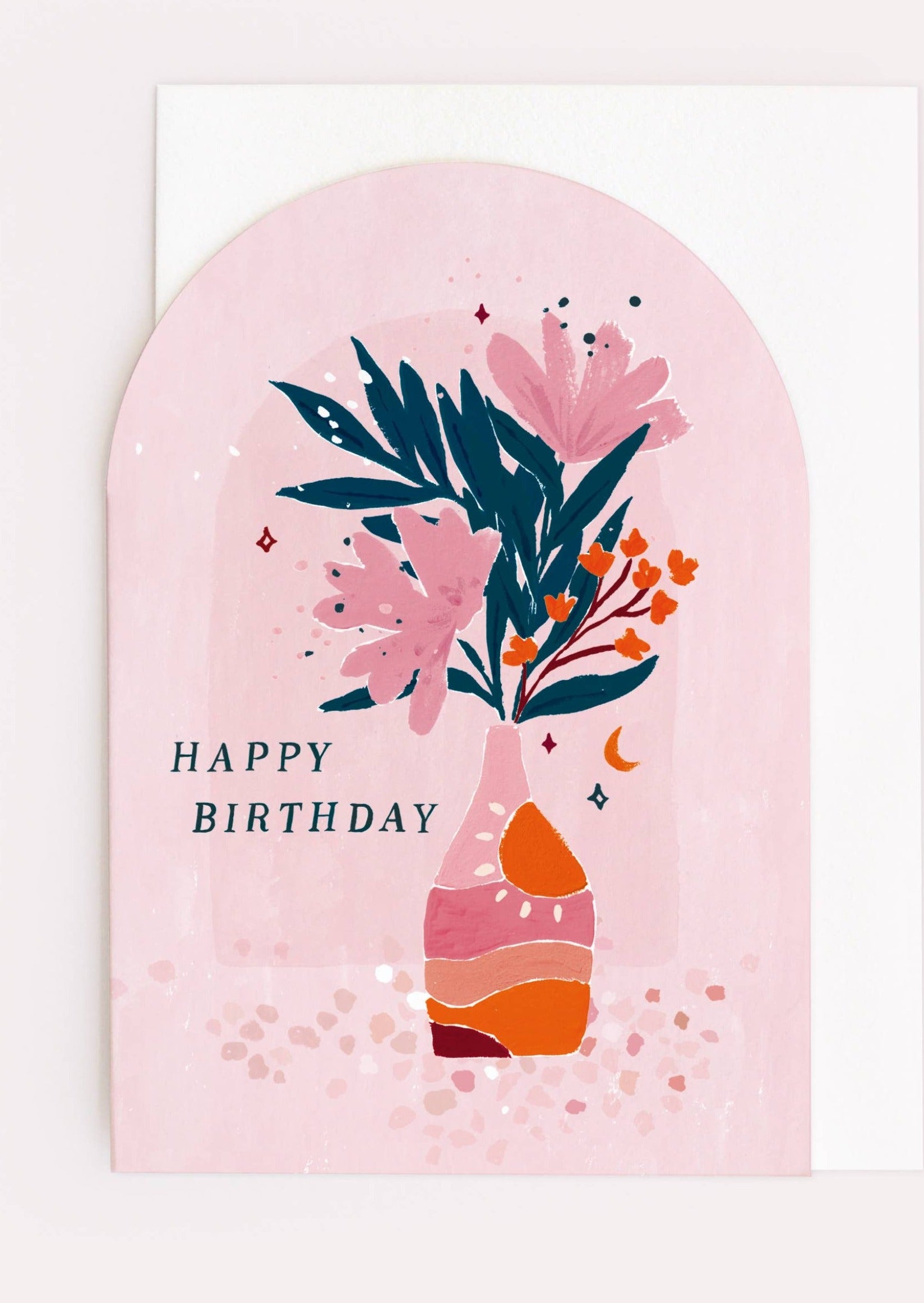 Elegant Floral Vase Birthday Card - Handmade Greeting Card for Women, Mom, Wife - Perfect for Anniversaries, Mother's Day & Special Occasions