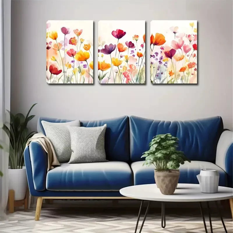 3-Piece Colorful Poppies Wall Art Set - Framed Canvas Prints 40x60cm | High Quality Australian Made | Ready to Hang | Perfect for Living Room, Bedroom & Office Decor