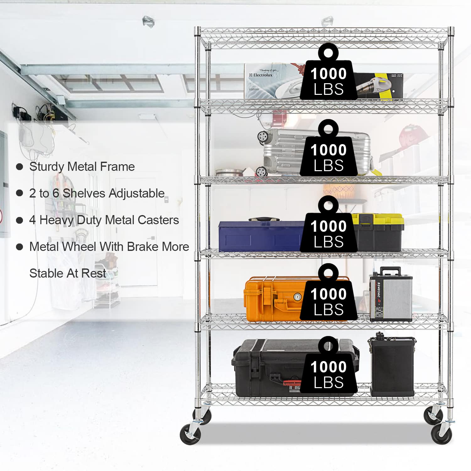 6-Tier Heavy Duty Steel Wire Shelving Unit - 18