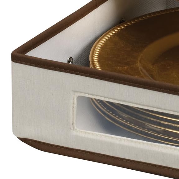 Household Essentials Charger Plate Storage Box - Holds 12 Charger Plates with Felt Protectors, Clear Window Front Panel, Sturdy Sided Design with Handles & Removable Lid - Perfect for Party, Holiday & Event Tableware Organization