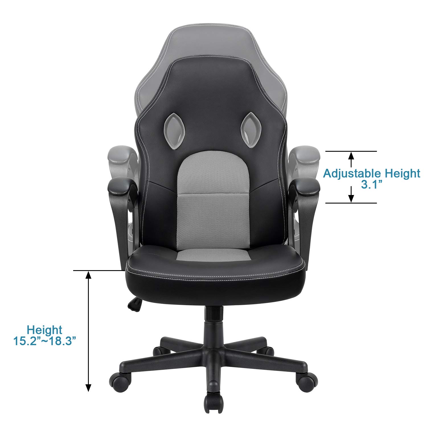 Furmax Ergonomic Office Chair - Adjustable Leather Gaming & Computer Desk Chair with Lumbar Support, Racing Style Swivel Task Chair for Home & Office Use (Grey)