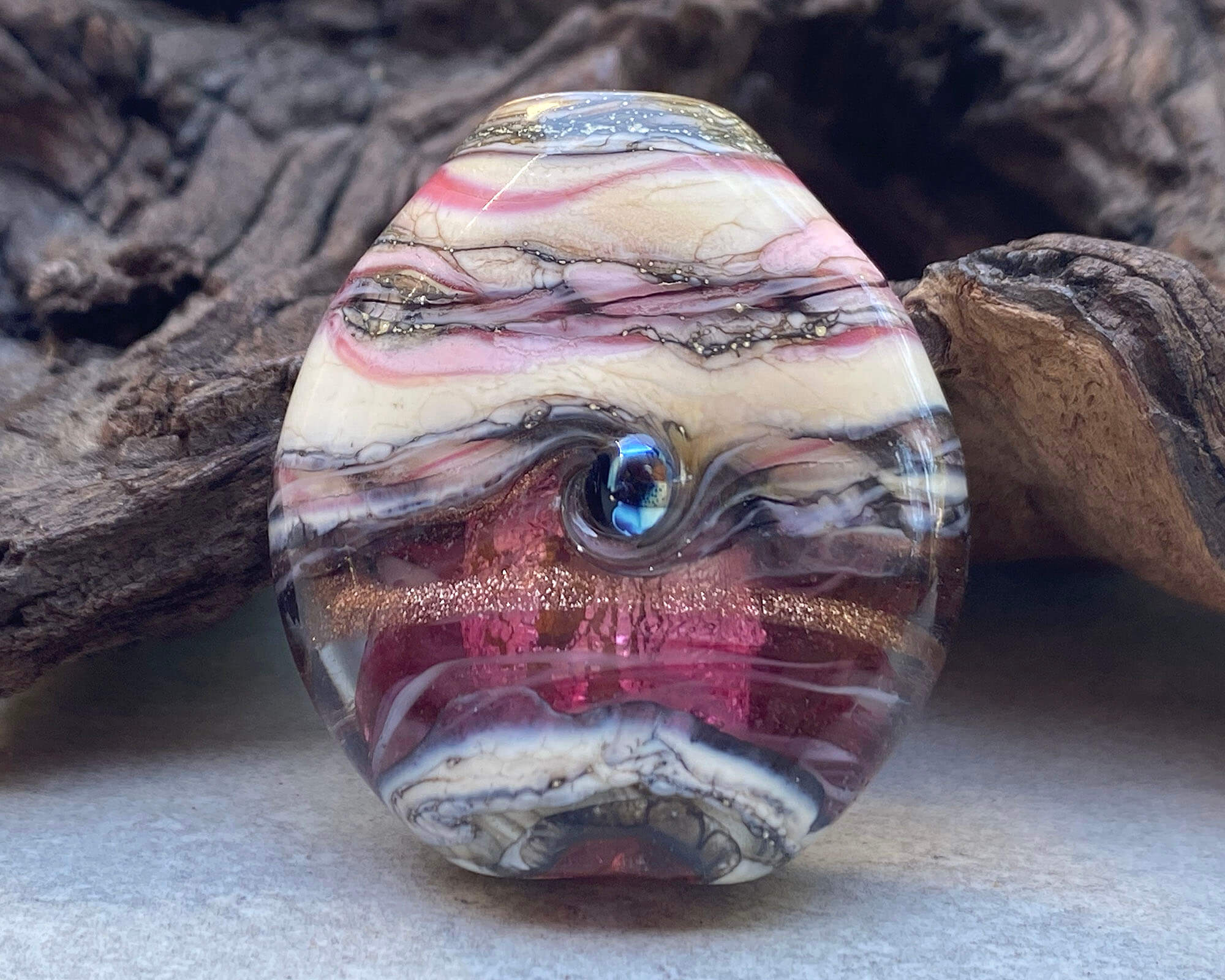 Handmade Pink Organic Lampwork Glass Focal Bead for Jewelry Making - DIY Necklace, Bracelet & Earrings Designs - Perfect for Boho, Hippie & Artisan Craft Projects