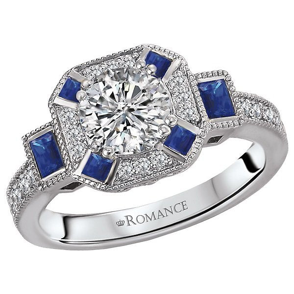 14KT 3/8 CTW Sapphire & 1/4 CTW Diamond Vintage Engagement Ring Setting for 1 CT Round Cut Center Stone - Perfect for Wedding, Anniversary & Proposal Gifts