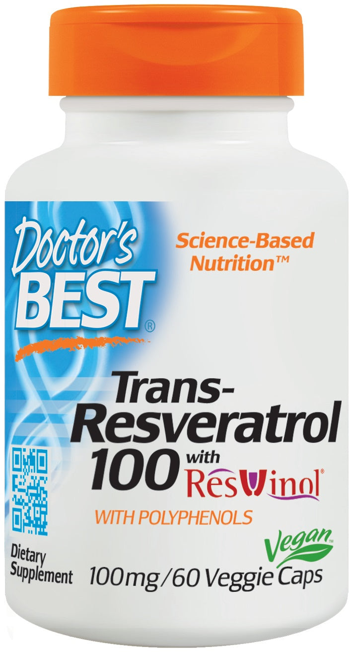 Doctor's Best Trans Resveratrol with ResVinol 25 - 100mg Resveratrol Supplement (60 Vegan Capsules) for Heart Health & Anti-Aging - Supports Cellular Function & Antioxidant Protection