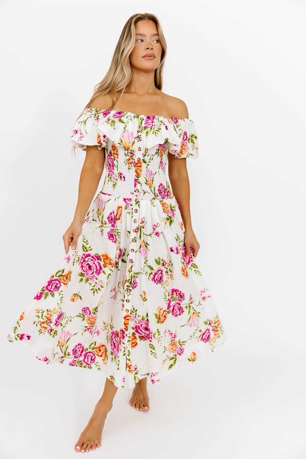 Laney Floral Maxi Dress for Women - Elegant White Floral Print Summer Dress - Perfect for Beach Vacations, Weddings & Outdoor Parties