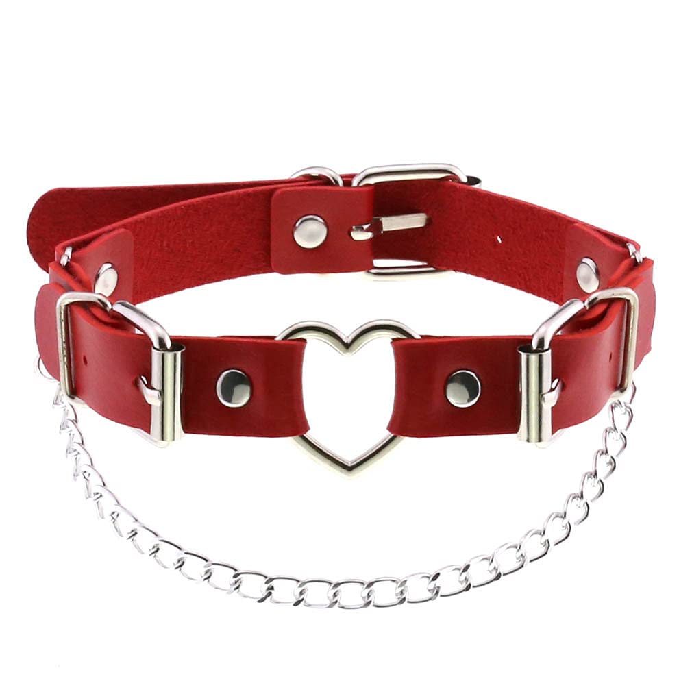 Women's Heart-Shaped Leather Choker Necklace - Punk Rock Chain with Rivet PU Collar - Adjustable Gothic Jewelry for Girls | Perfect for Concerts, Parties & Gothic Fashion