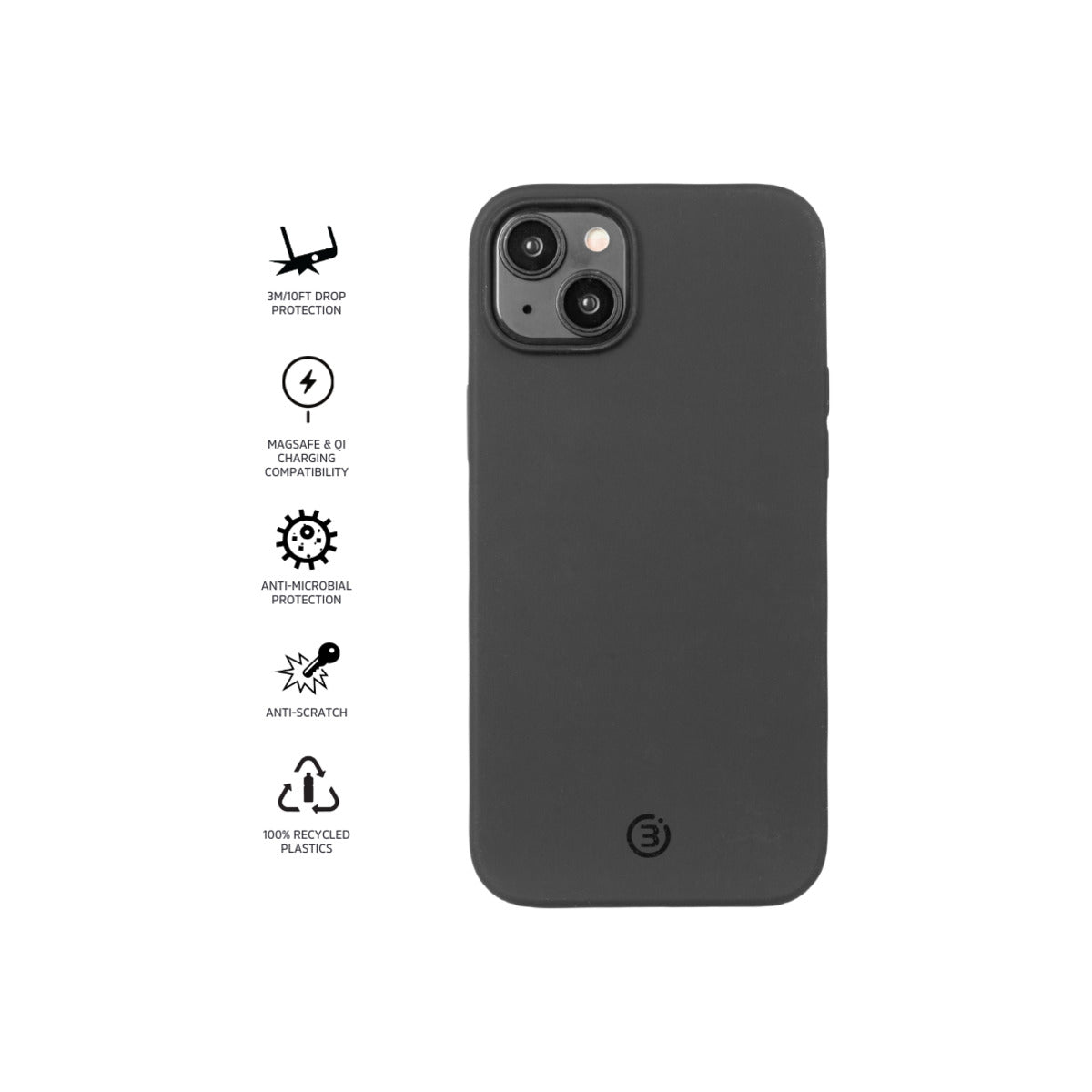 3sixT PureFlex+ Shockproof Case for Apple iPhone 15 Plus - Slim Protective Cover with Military-Grade Drop Protection (Matte Black) | Perfect for Outdoor Activities, Travel & Daily Use
