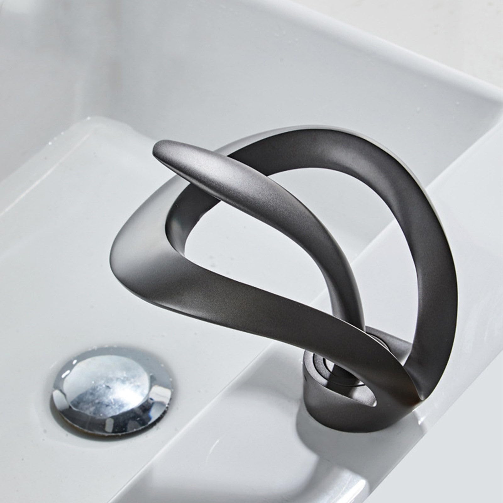 Modern Gun Gray Single Handle Waterfall Bathroom Sink Taps - Deck Mount Brass Basin Mixer Tap for Bathroom, Kitchen & Bathtub - Perfect for Contemporary Home Decor & Spa-Inspired Bathrooms