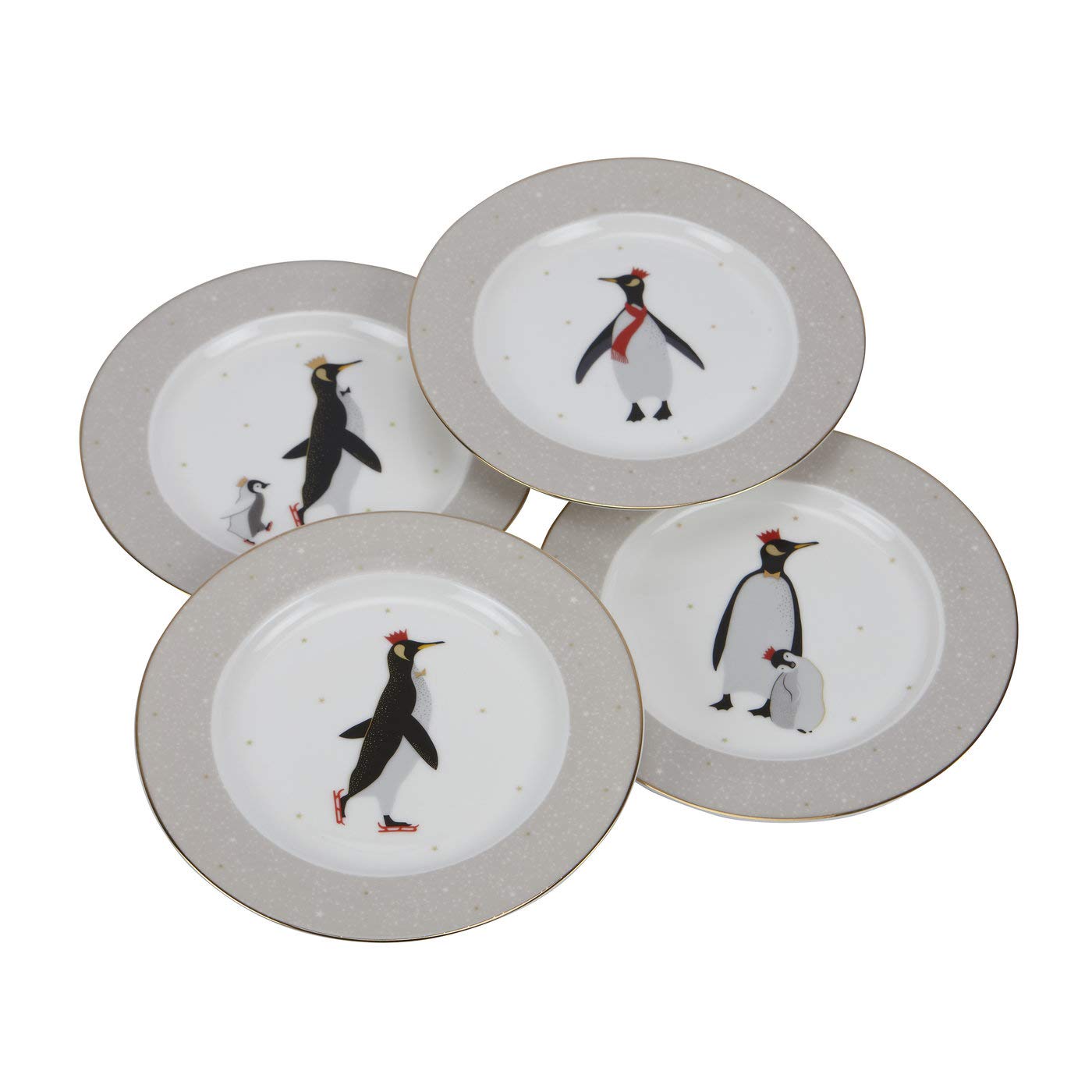 Portmeirion Porcelain Cake Plates Set of 4 - Elegant Dessert Serving Plates for Afternoon Tea, Wedding, Birthday Party & Holiday Gifting - Home & Kitchen Dining Essentials