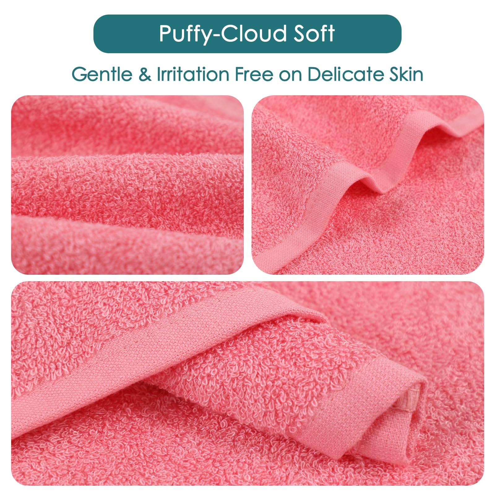 6 Pack Baby Washcloths 10x10 Inch - Ultra Soft Pink Face & Body Wash Cloths for Sensitive Skin, Gentle Baby Towels for Bath & Shower - Perfect Baby Shower Gifts for Girls, Infants, Toddlers & Kids - Ideal for Daily Bathing, Travel & Nursery Essentials