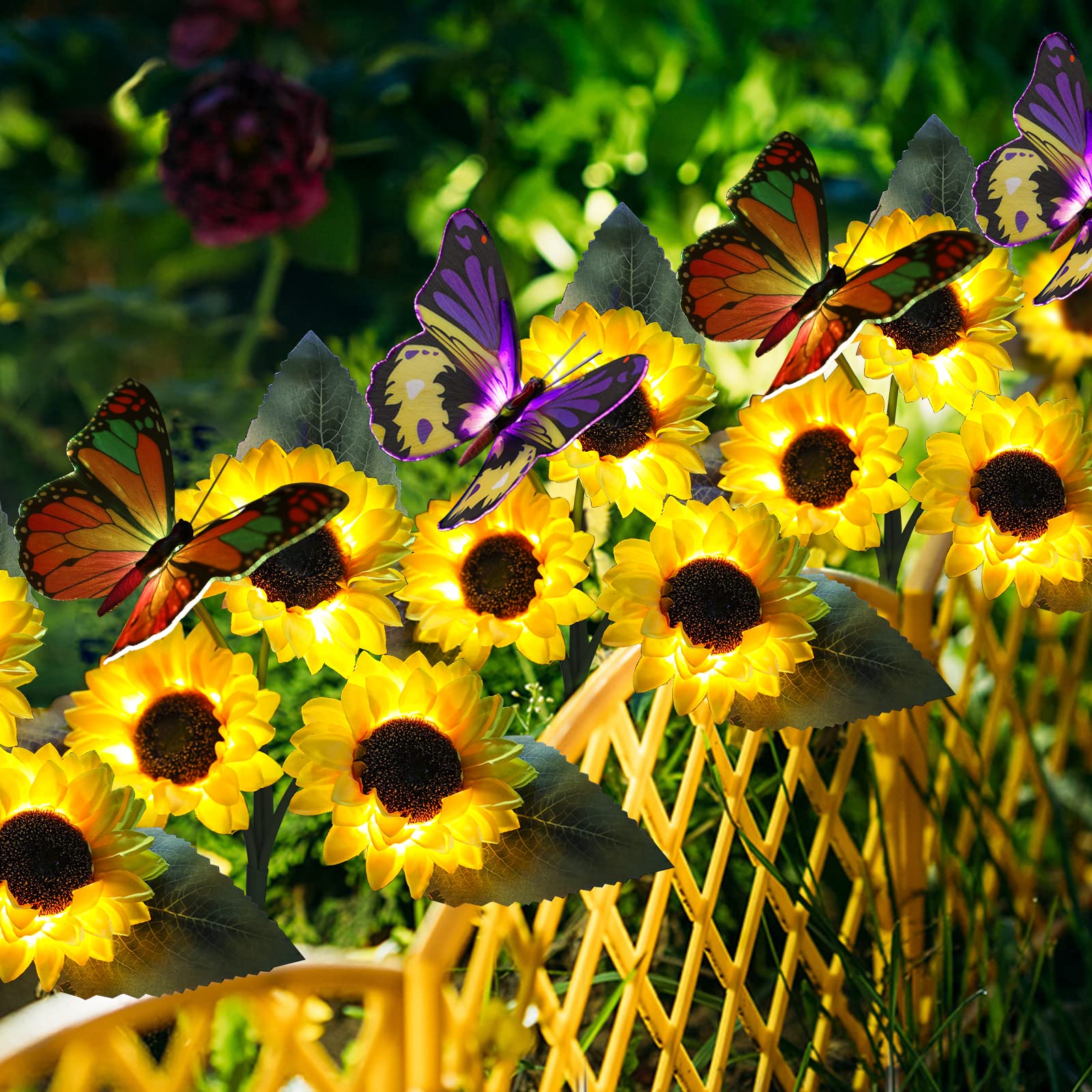 Solar Sunflower Lights Outdoor - 2 Pack Waterproof Garden Decor with Butterfly, LED Stake Lights for Yard, Patio, Lawn & Pathway - Perfect Gift for Mom & Grandma - Illuminate Your Garden at Night