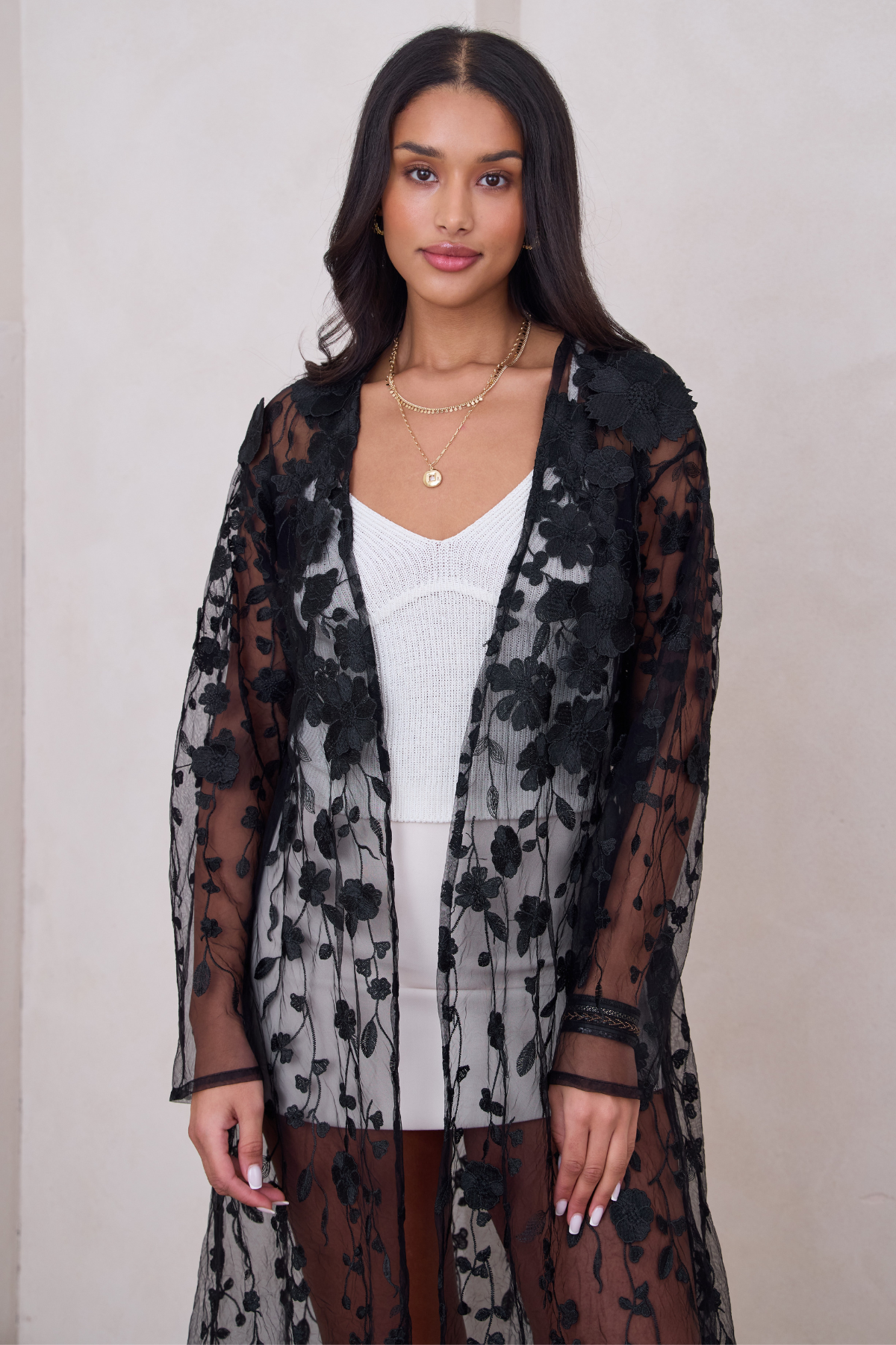 Elegant Sheer Floral Duster Kimono - Lightweight Lace Cover Up for Women - Perfect for Beach, Pool, or Summer Outfits