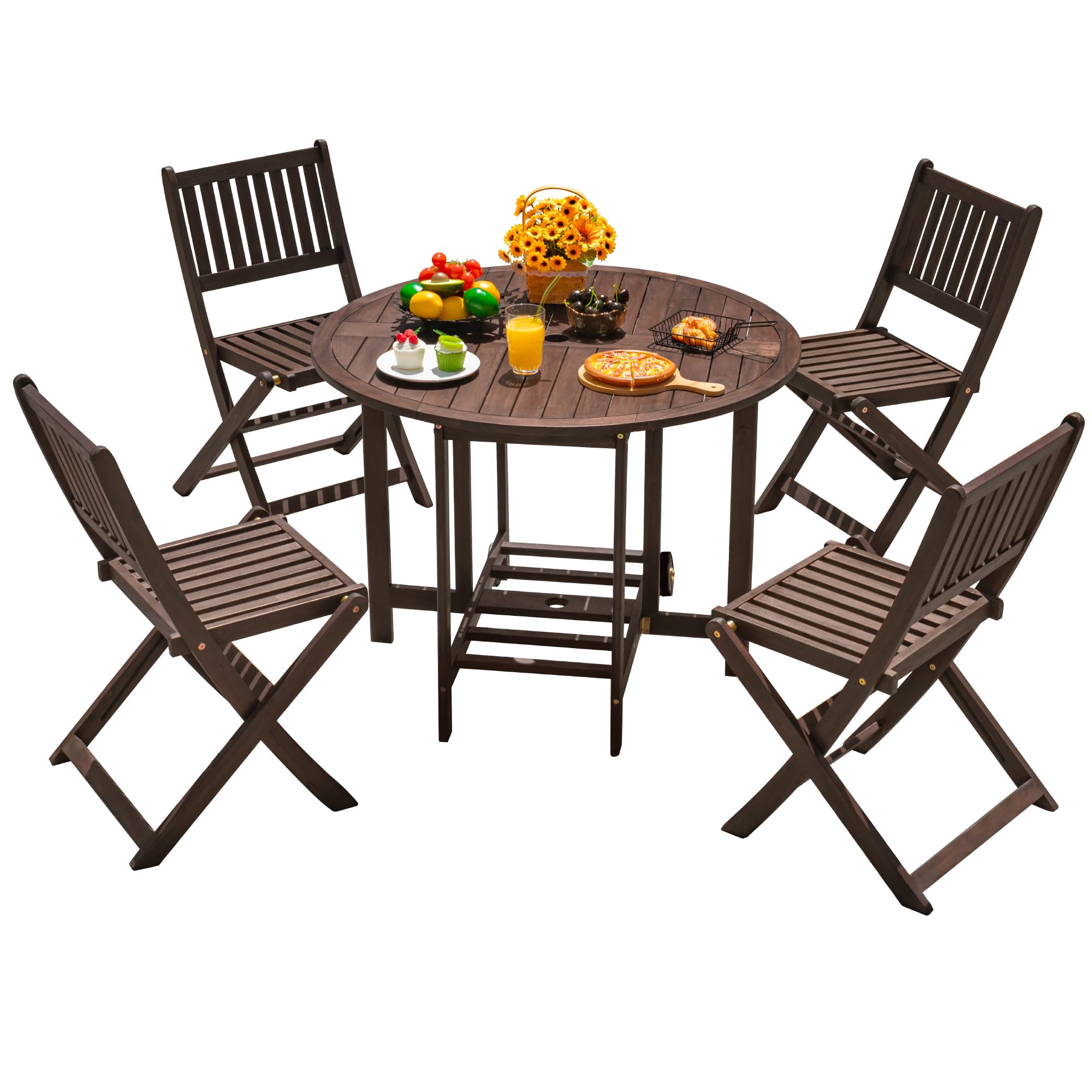 Devoko 5-Piece Acacia Wood Outdoor Dining Set - 37