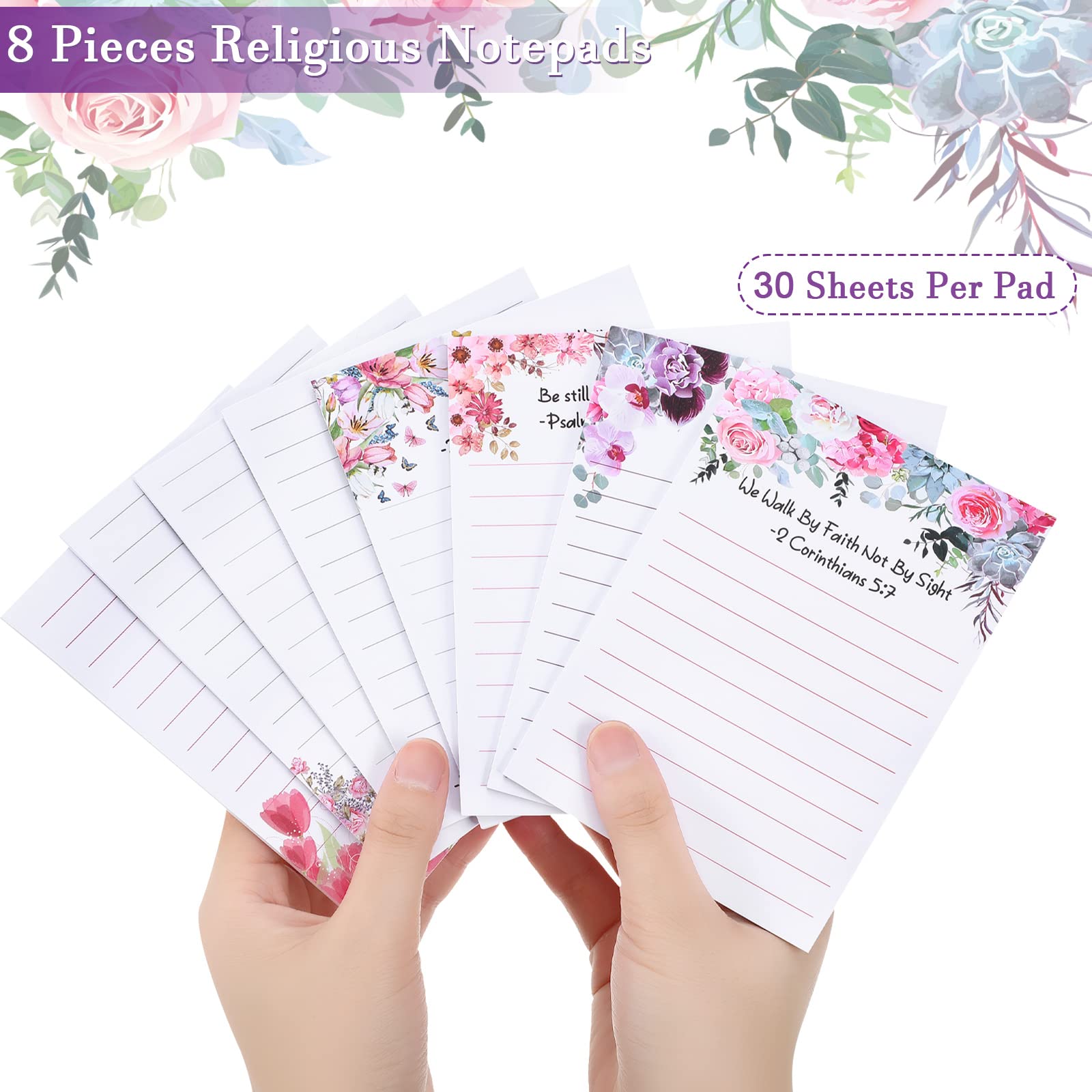 8 Pack Christian Inspirational Sticky Notes with Floral Design & Bible Verses - 4 x 5.5 Inch Religious Memo Pads for Prayer Journal, Bible Study, Office Notes & Daily Planning