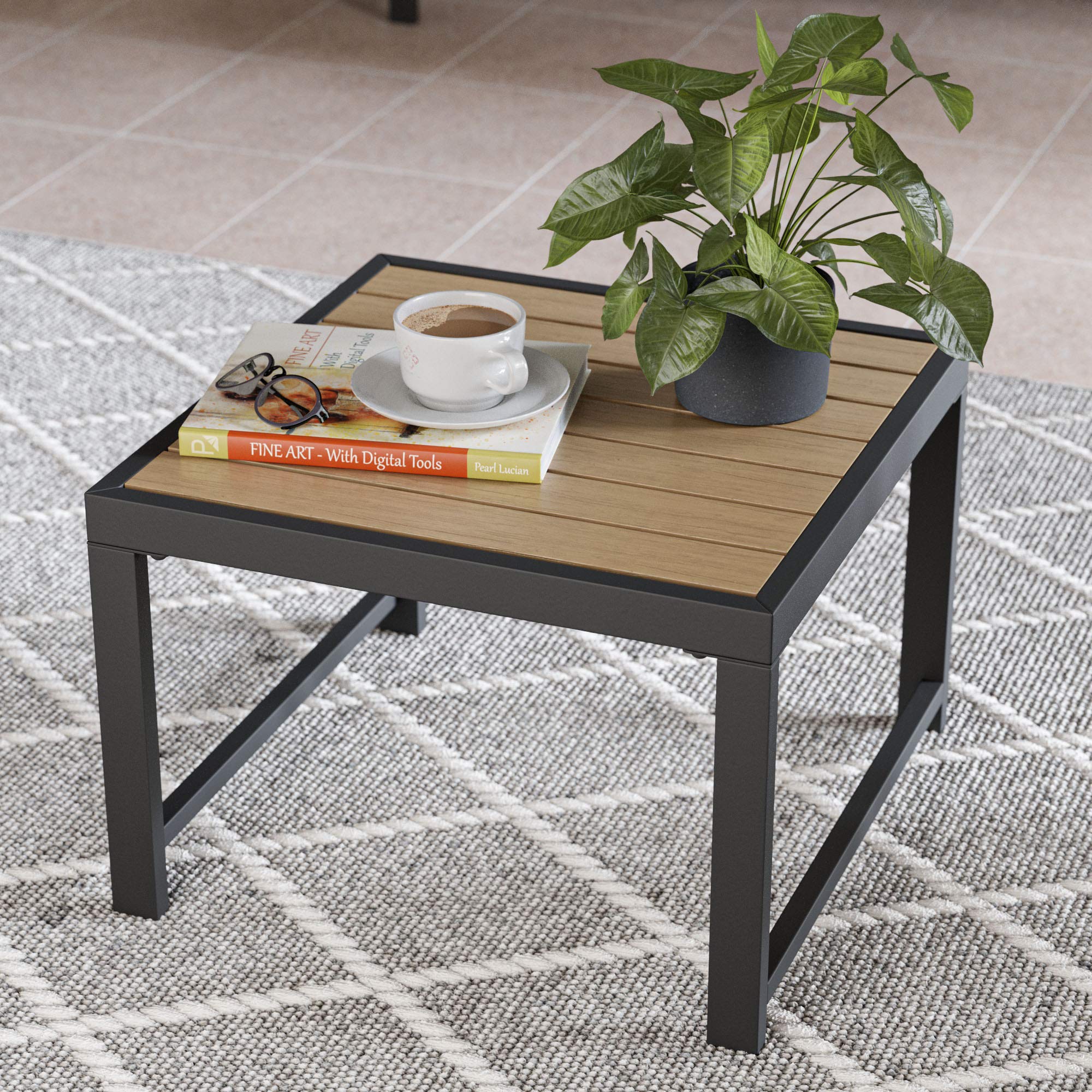 **Edenbrook Cliffside Metal Patio Furniture Set - Mix & Match Outdoor Dining Table with Wood Top - Perfect for Backyard, Garden, and Poolside Gatherings**