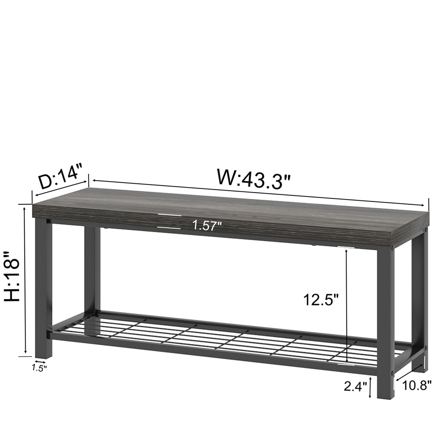 FOLUBAN 43 Inch Industrial Shoe Storage Bench - Rustic Entryway Hallway Organizer with Seat, Modern Shoe Rack for Living Room Bedroom (Dark Gray) - Perfect for Small Spaces & Mudroom Organization
