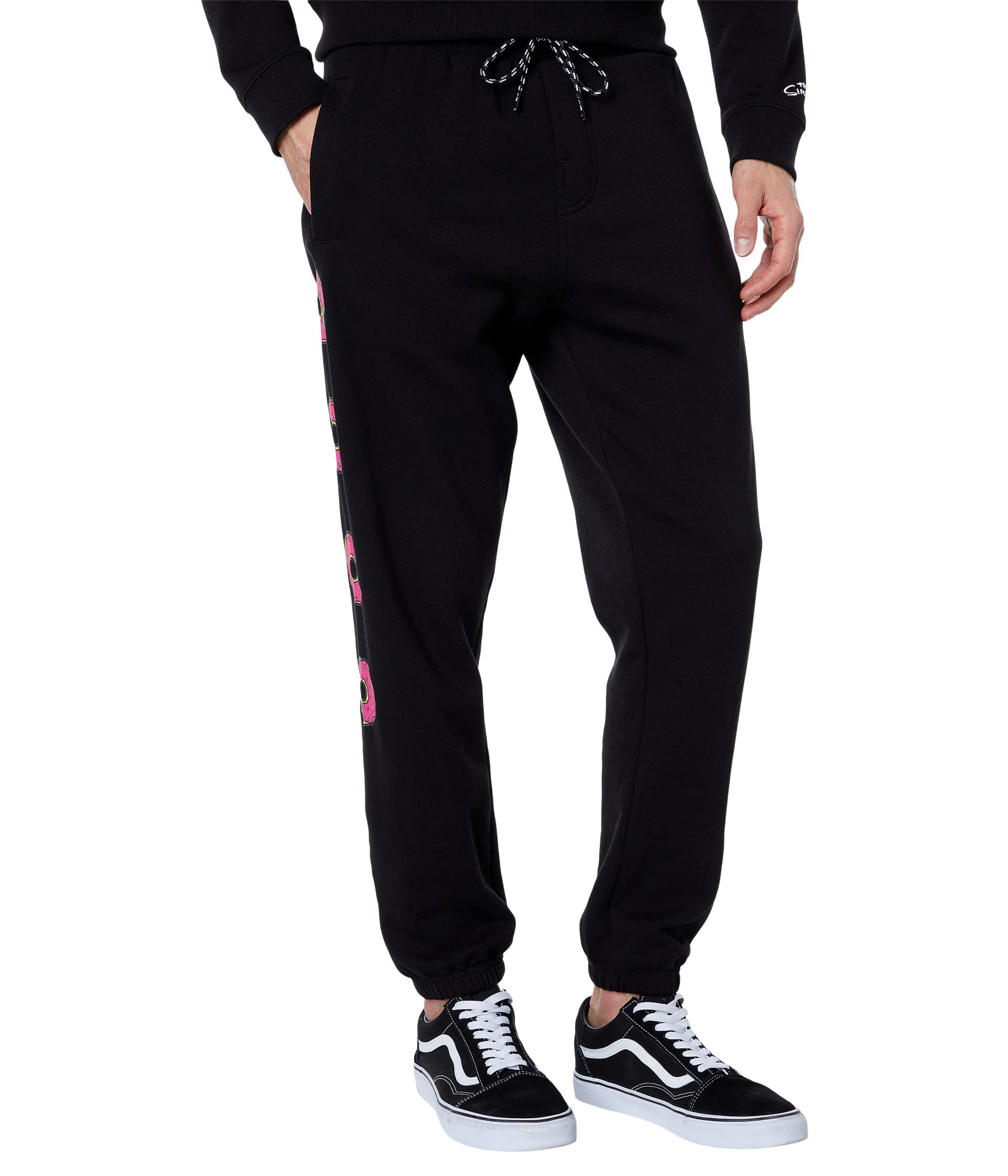 Billabong Simpsons Donut Print Fleece Pants for Men - Black, Large - Cozy Lounge Pants for Home, Casual Wear & Street Style