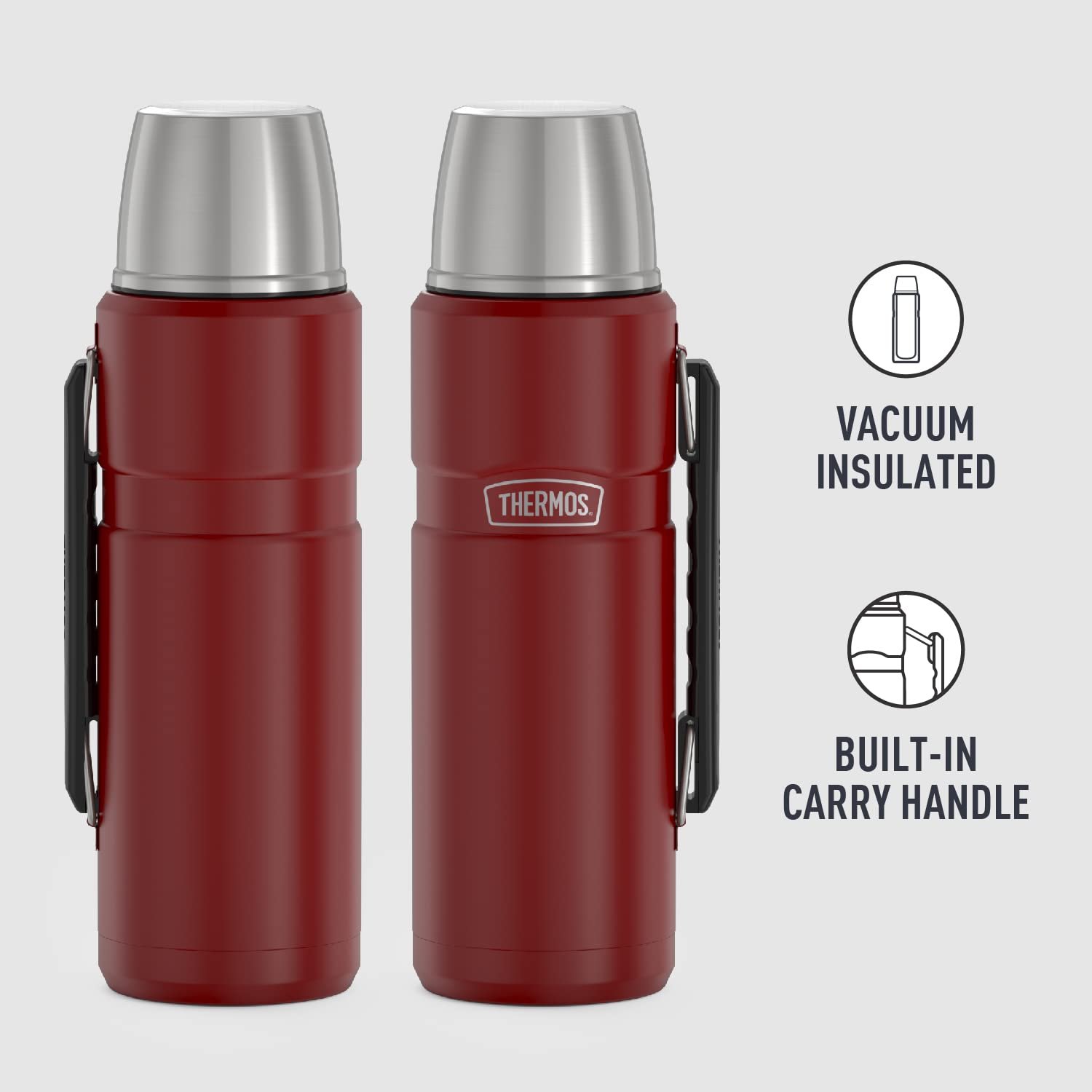 THERMOS Stainless King 40oz Vacuum-Insulated Water Bottle - Rustic Red, Leak-Proof & Temperature Retention for 24 Hours - Perfect for Hiking, Camping, Gym & Outdoor Activities