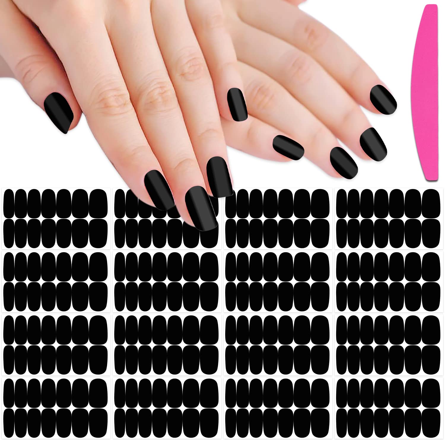 SILPECWEE 16 Sheets Black Nail Wraps - Solid Color Gel Nail Polish Strips for Women | Self-Adhesive Nail Stickers | Manicure & Nail Art Kit with Nail File | Perfect for Home Salon, Parties & Gifts