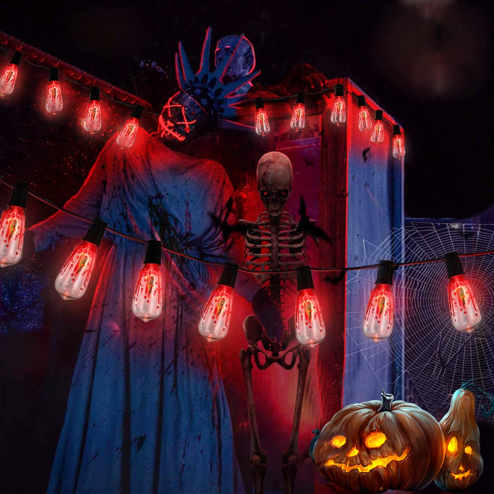 Abeja ST40 10Ft Flicker Flame String Lights Outdoor - 10 Realistic Flickering Bulbs, Black Wire - Perfect for Halloween Decorations, Patio Lighting, Garden Parties & Outdoor Events