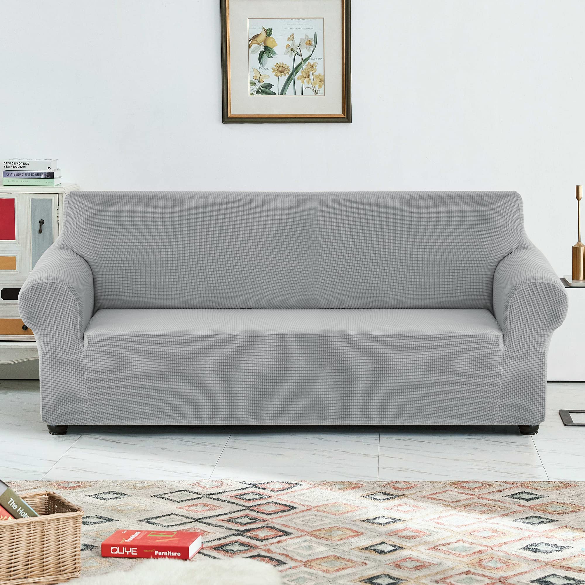 Stretch Sofa Slipcover - Waterproof Couch Cover with Elastic Bottom, Soft Furniture Protector for Kids & Pets (Light Grey, XL) | Perfect for Living Room, Family Gatherings & Pet-Friendly Homes