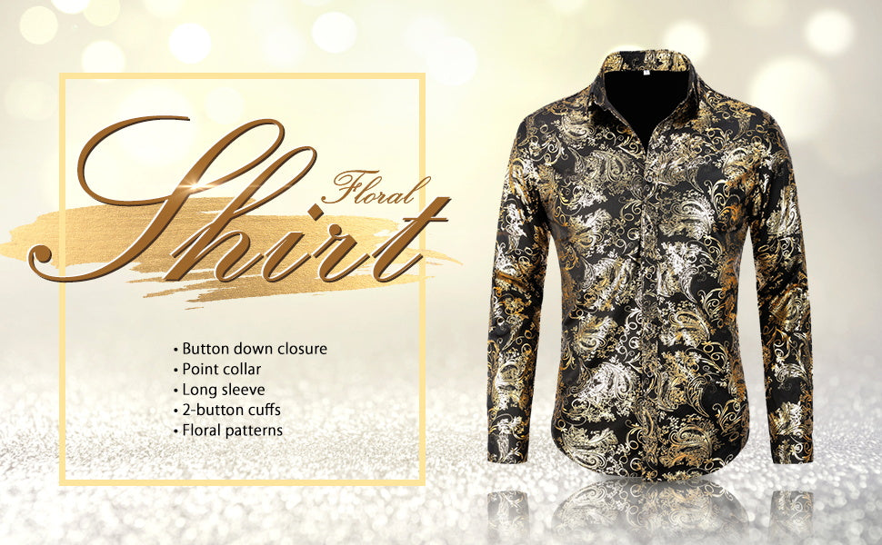 Stylish Men's Floral Print Long Sleeve Shirt in Gold - Perfect for Casual Wear, Date Nights & Spring Outfits