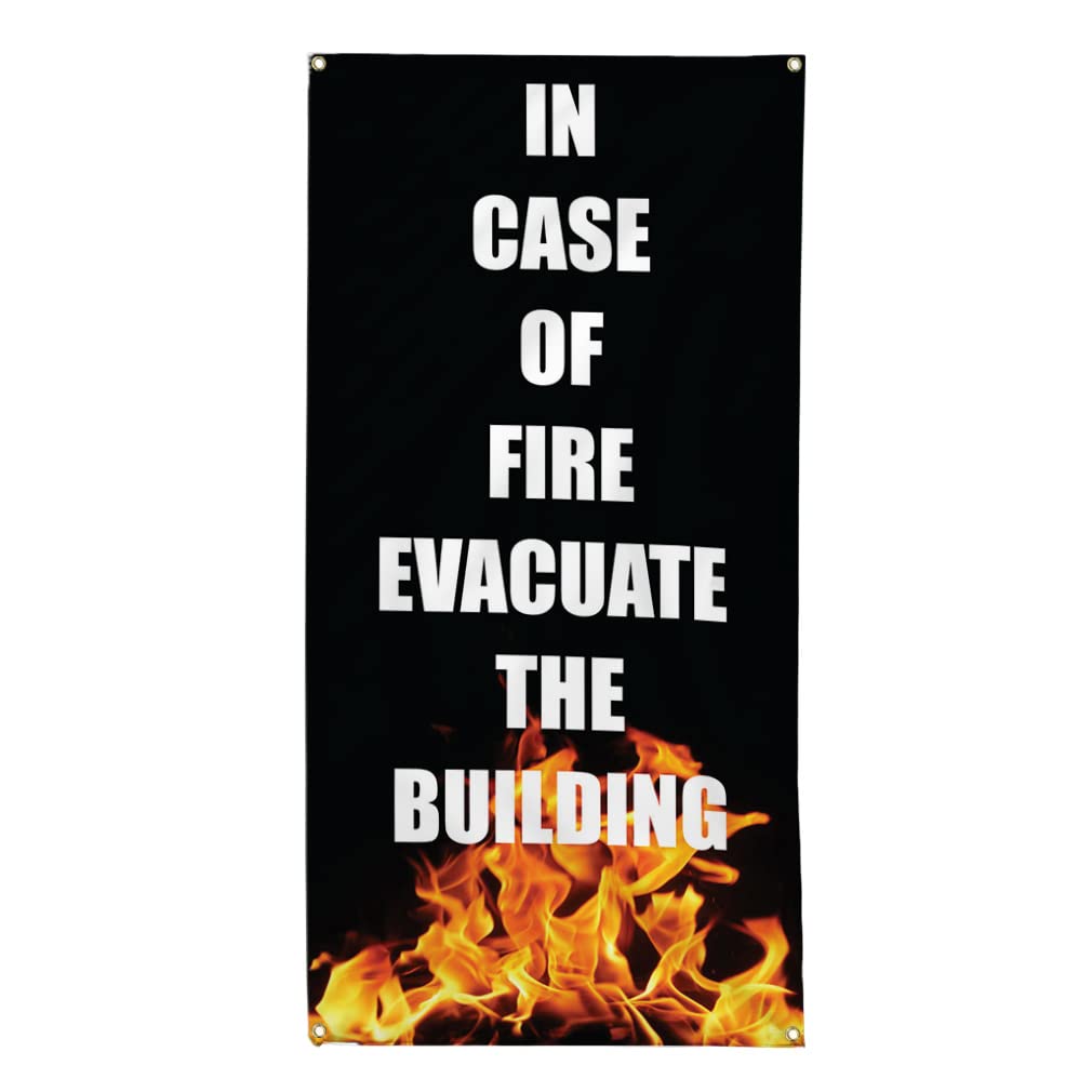 Fire Evacuation Vertical Vinyl Banner - Weatherproof, Durable, 10 Grommets (144x60 Inches) - Perfect for Industrial Sites, Warehouses, Offices & Outdoor Safety Signage
