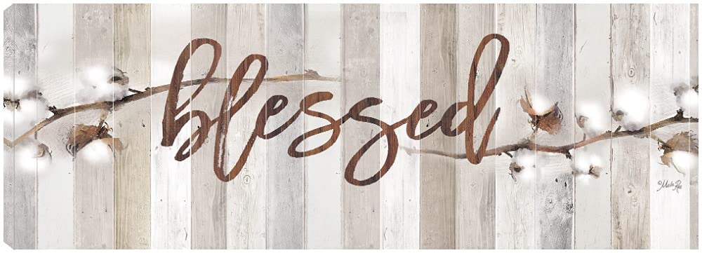 Blessed Canvas Wall Art - Handmade Cotton Stems Painting by Artist Marla Rae - 27x10 Inch Ready to Hang Home Decor for Living Room, Bedroom, Office & More - Perfect for Farmhouse, Boho & Modern Interior Design