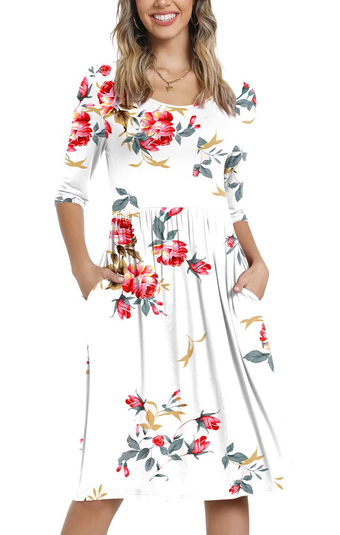 CATHY Women's 3/4 Sleeve High Waist Midi Dress with Pockets - Casual Round Neck Flowy Dress for Spring Summer 2025 | Perfect for Office, Date Night & Vacation Outfits