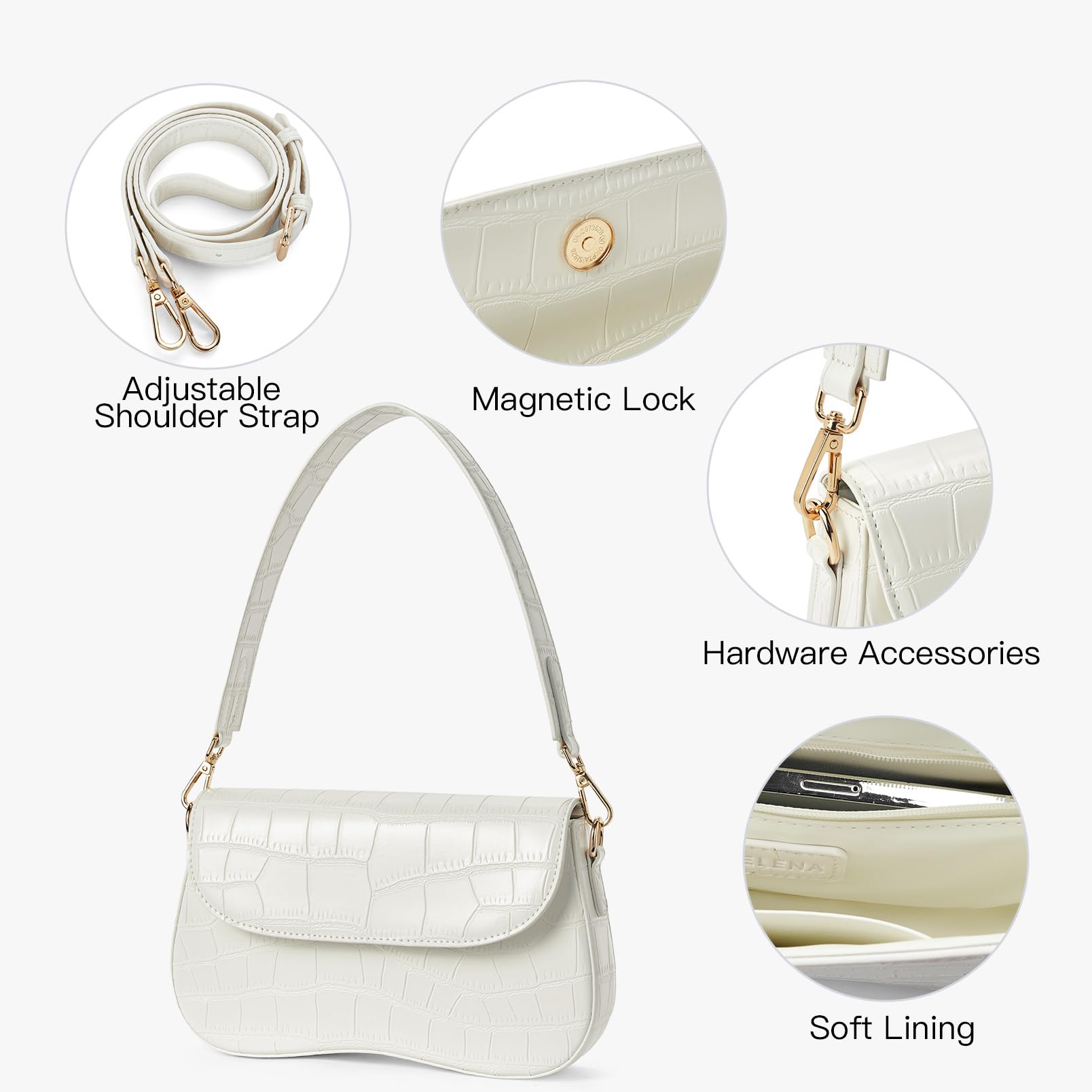 Telena Vegan Leather Shoulder Bag for Women - Crossbody Purse with 2 Removable Straps | Stylish & Functional Handbag for Work, Travel & Everyday Use