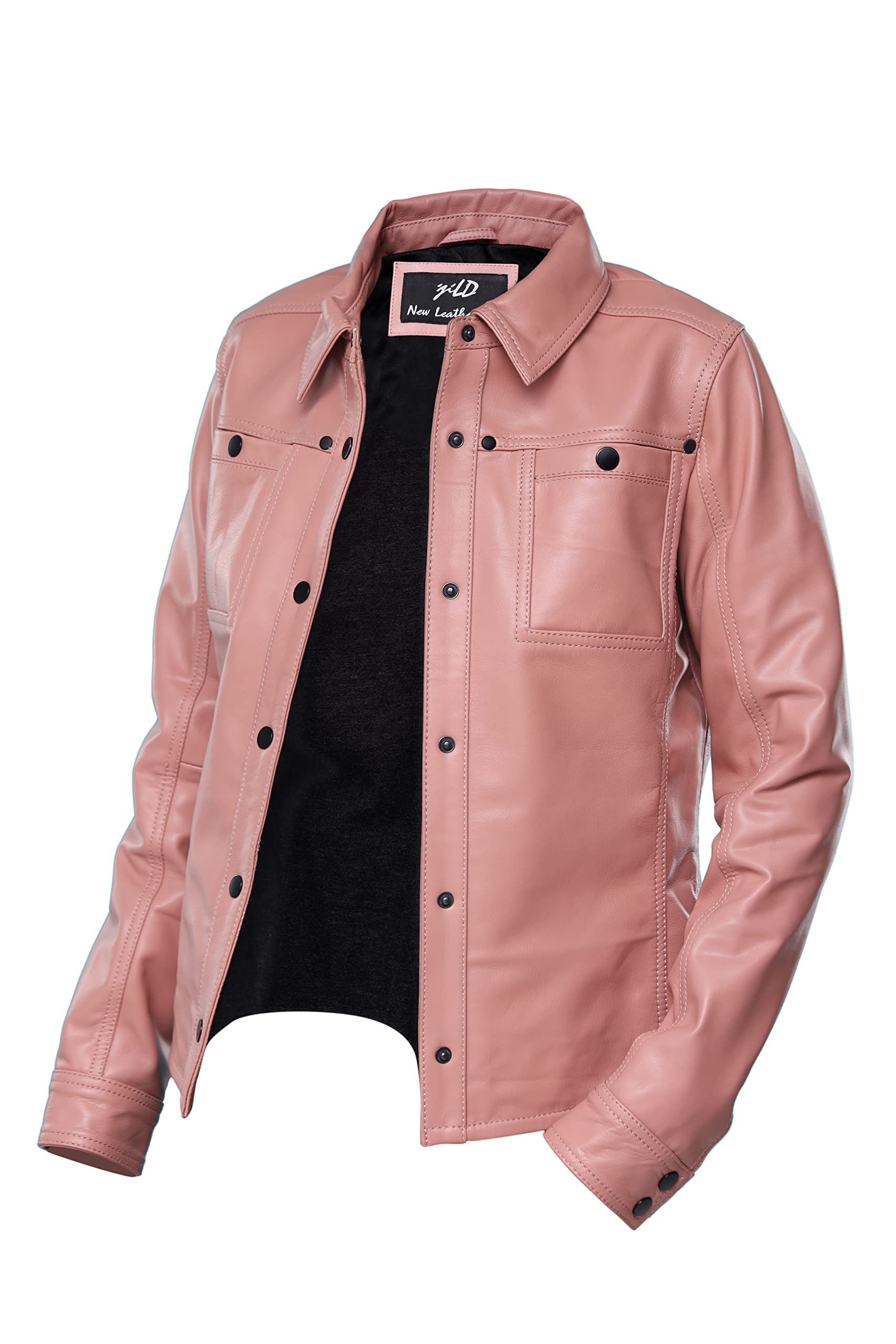 Jild Women's Button Front Lambskin Leather Jacket Shacket - Casual Long Sleeve Shirt Jacket with Bust Pocket | Perfect for Fall Layering, Date Nights & Office Wear