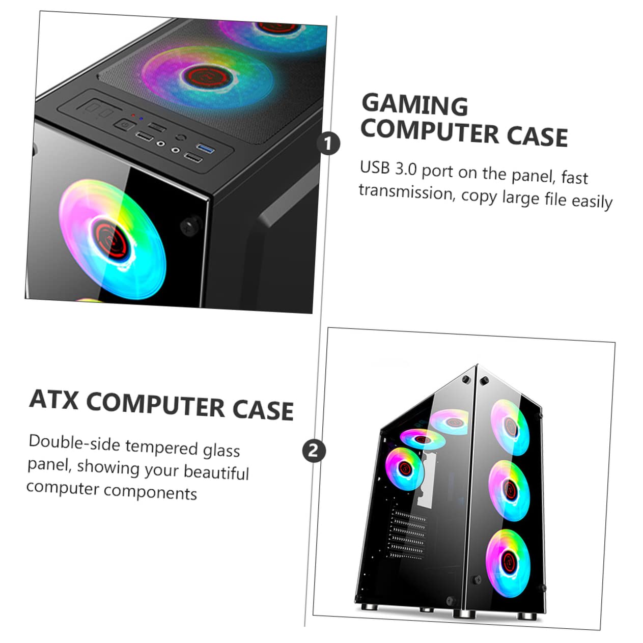 Lurrose ATX Mid Tower Gaming PC Case - Tempered Glass Side Panel, High Airflow Design for MATX/ATX Motherboards - Perfect for Gaming Rigs & Workstations