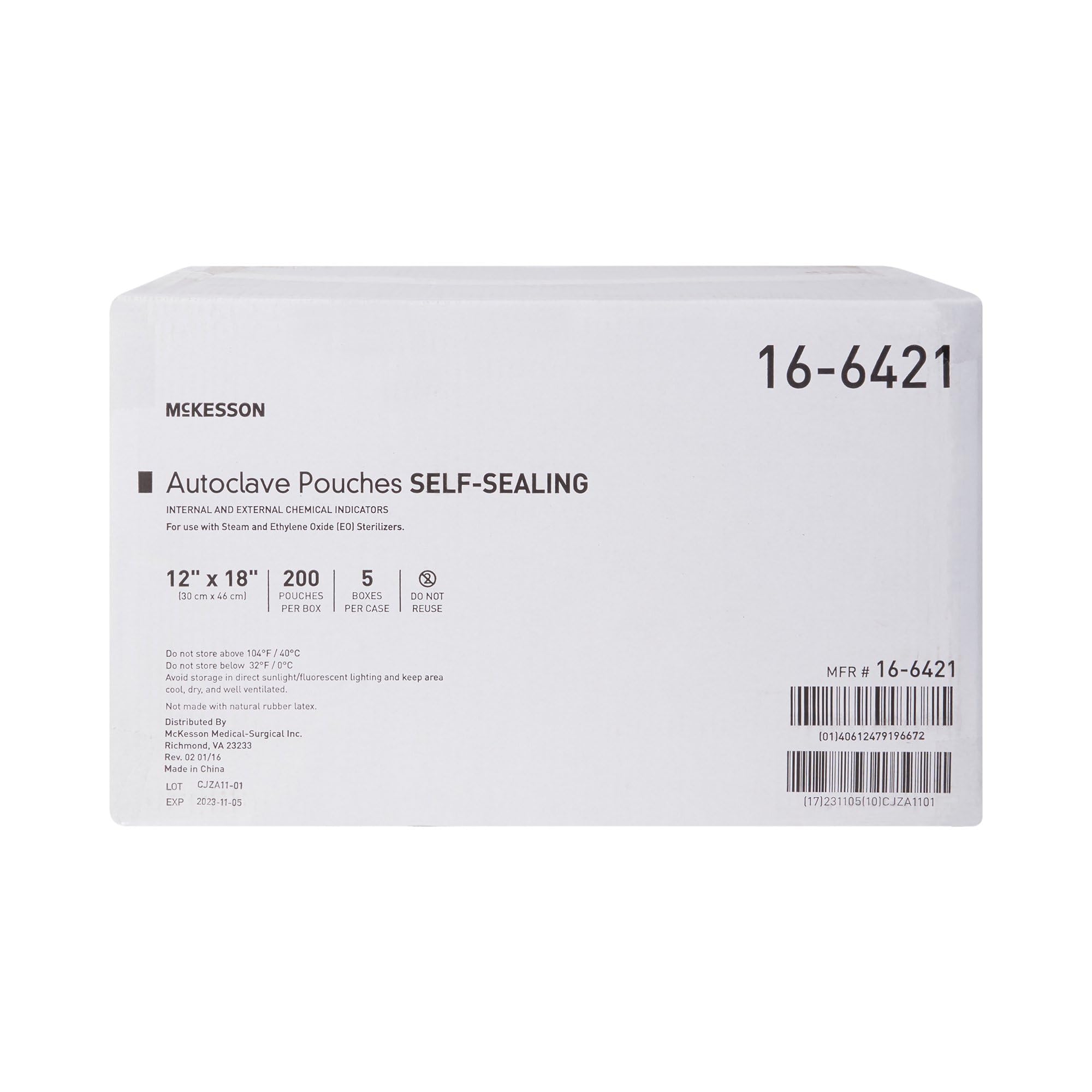 McKesson Sterilization Pouches for Steam or EO Gas - Self-Sealing Autoclave Bags 12x18 Inch (200 Count per Pack, 5 Packs Total 1000 Pouches) - Ideal for Dental Offices, Hospitals & Medical Clinics